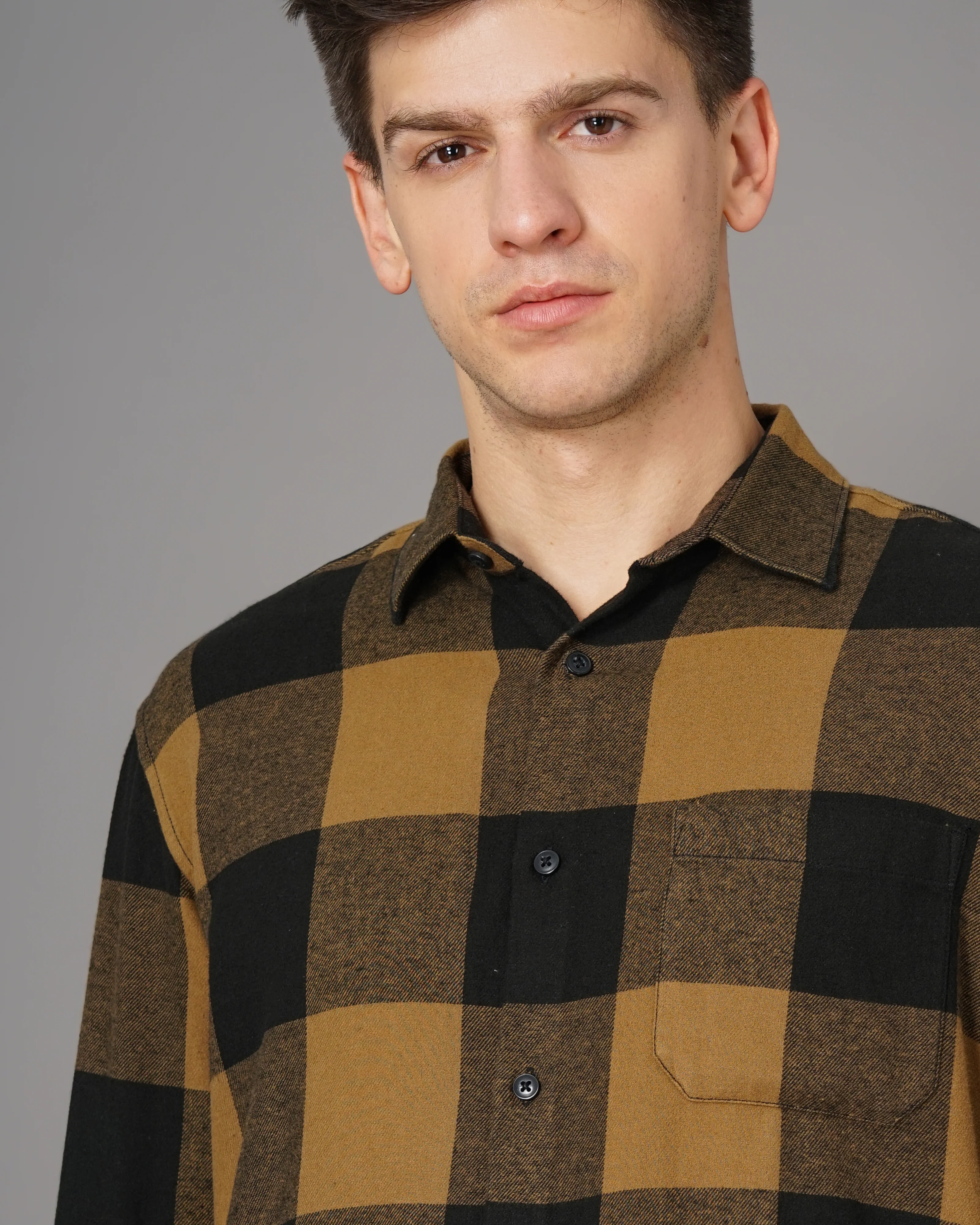 Men Brown Cotton Slim Shirt - Image 3