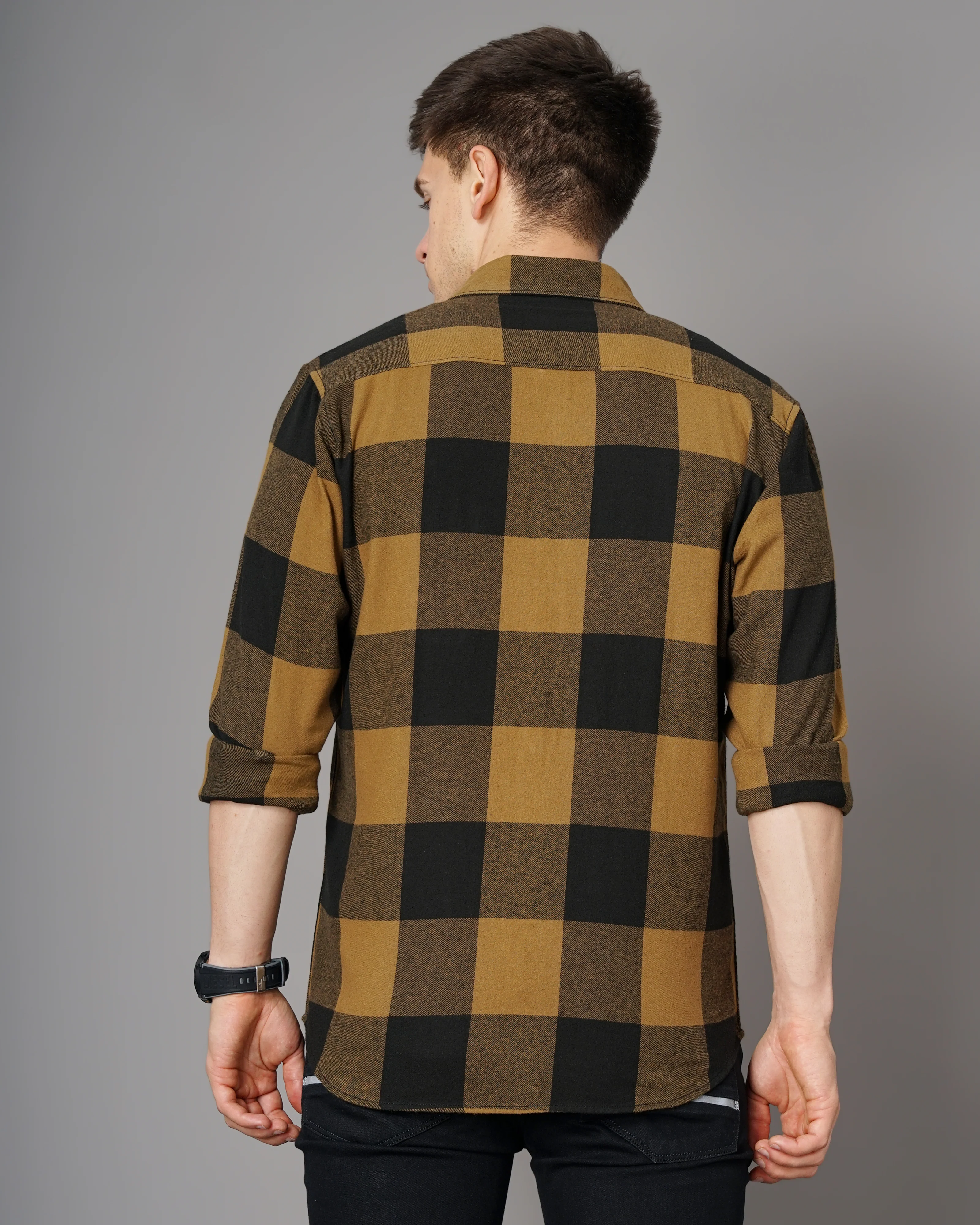 Men Brown Cotton Slim Shirt - Image 4