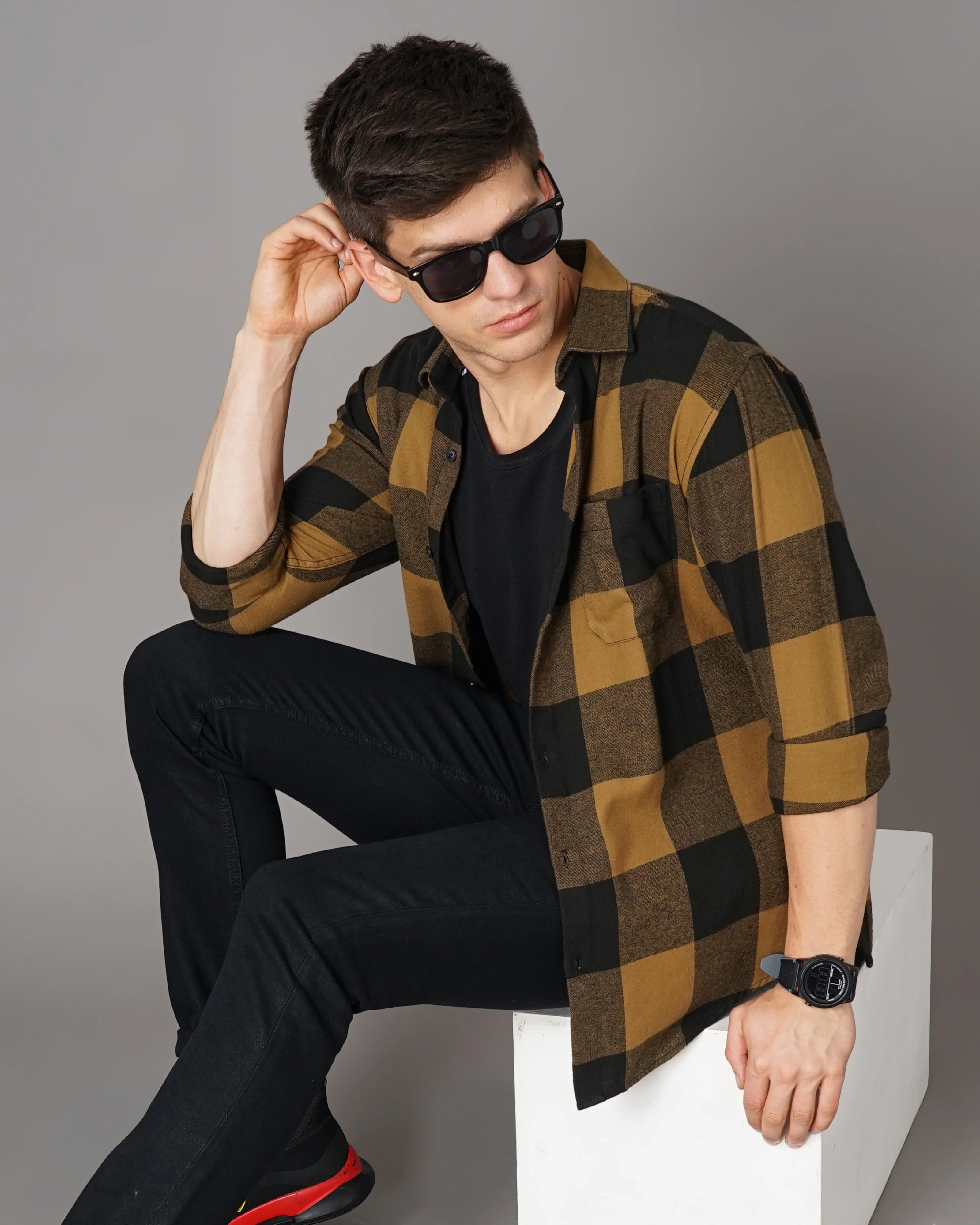 Men Brown Cotton Slim Shirt - Image 5