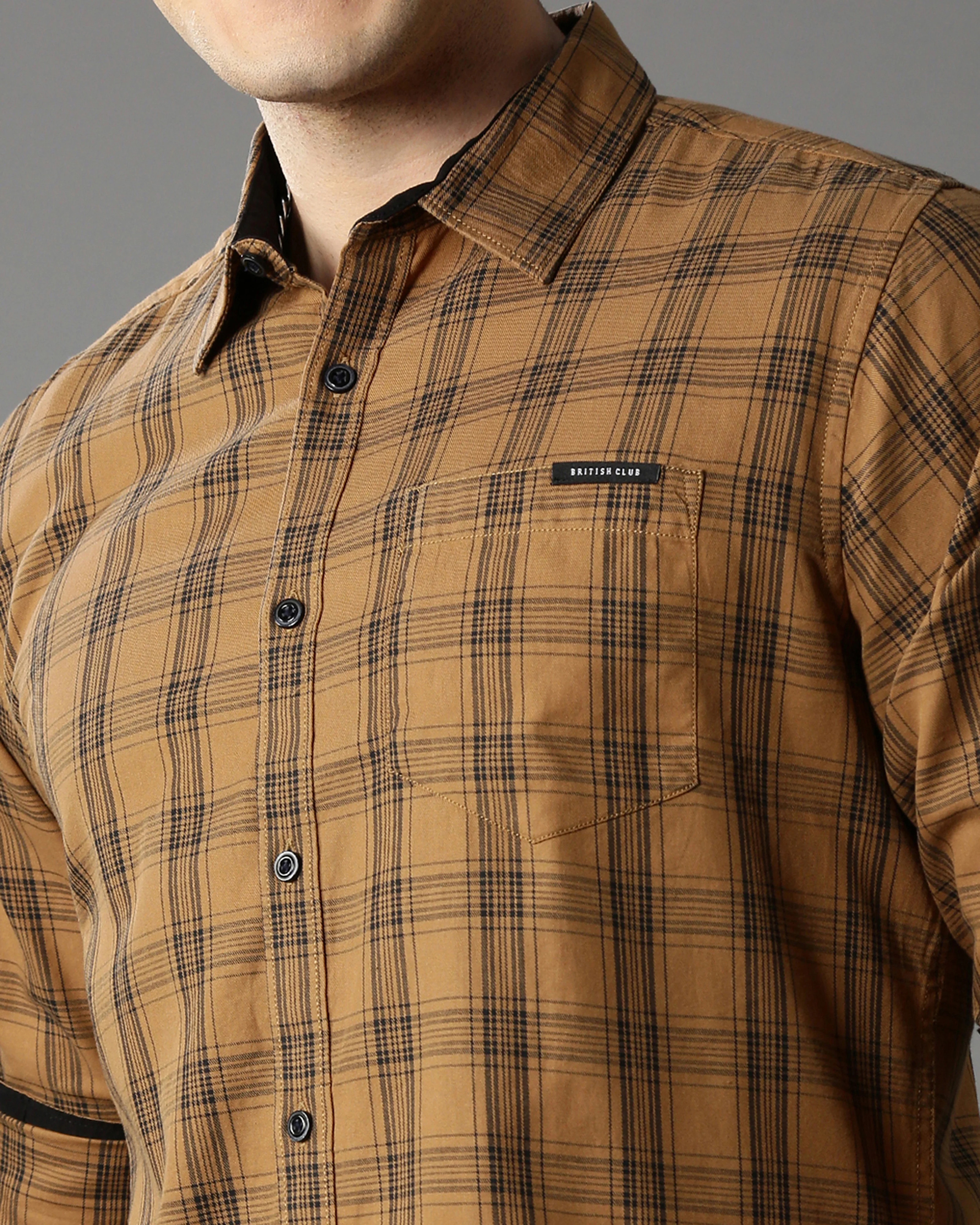 Men Brown Cotton Slim Shirt - Image 3