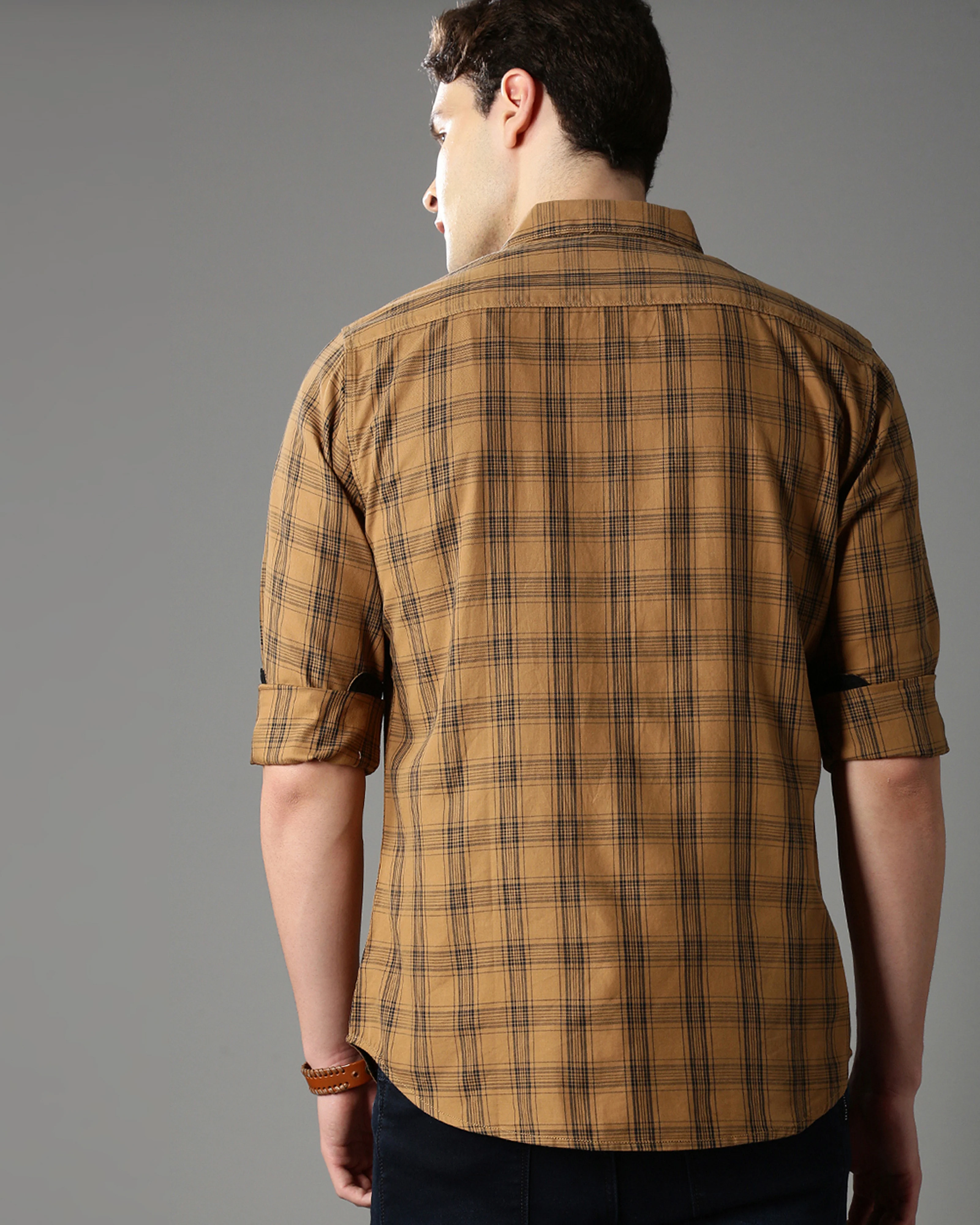 Men Brown Cotton Slim Shirt - Image 5