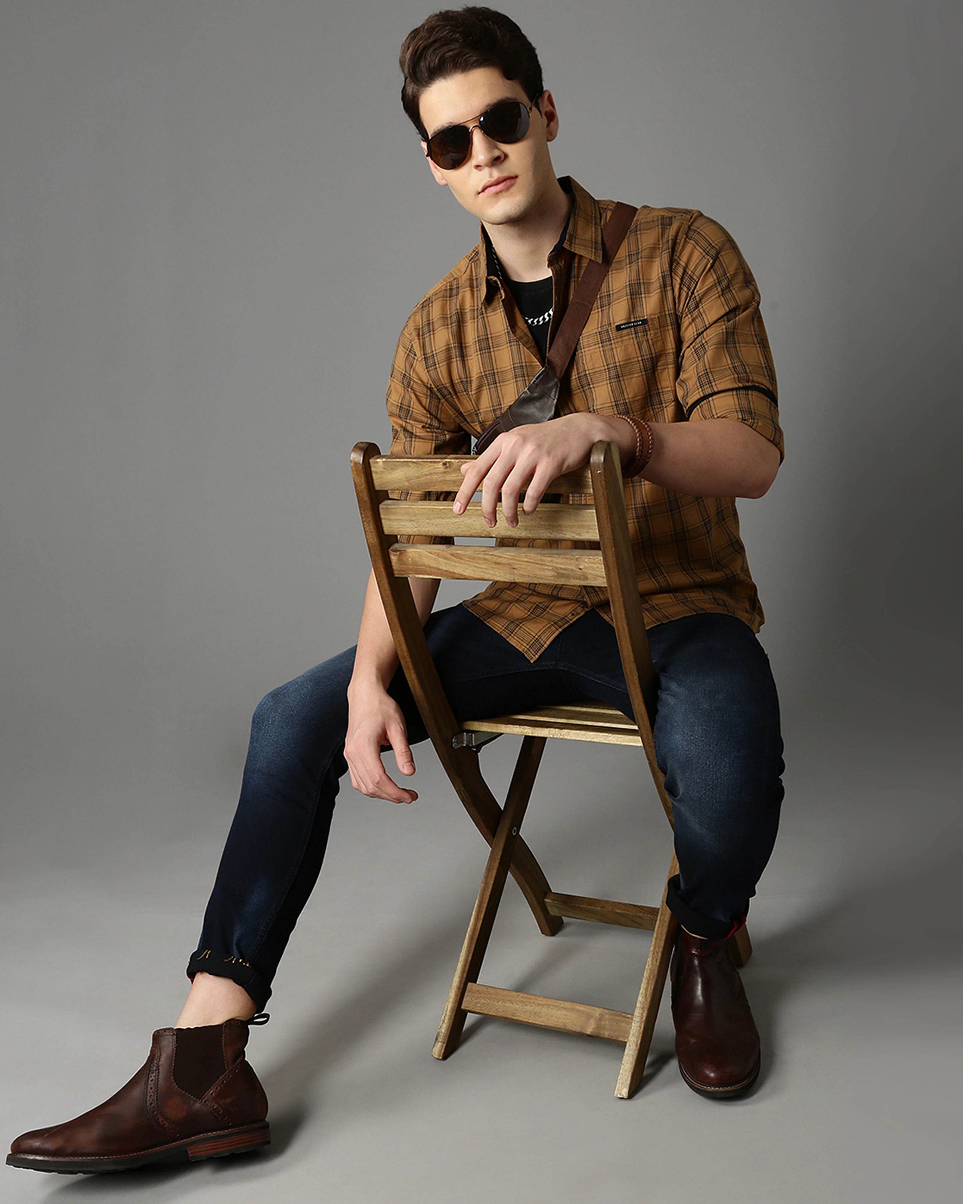 Men Brown Cotton Slim Shirt - Image 6