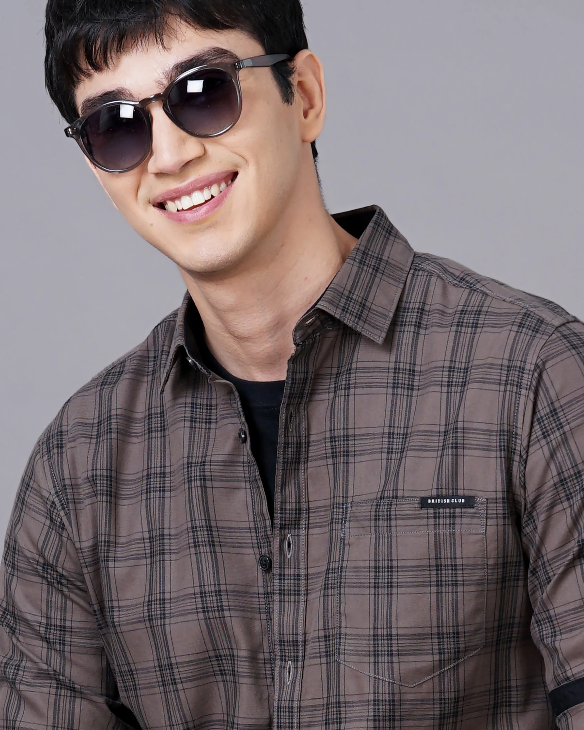 Men Brown Cotton Slim Shirt - Image 2