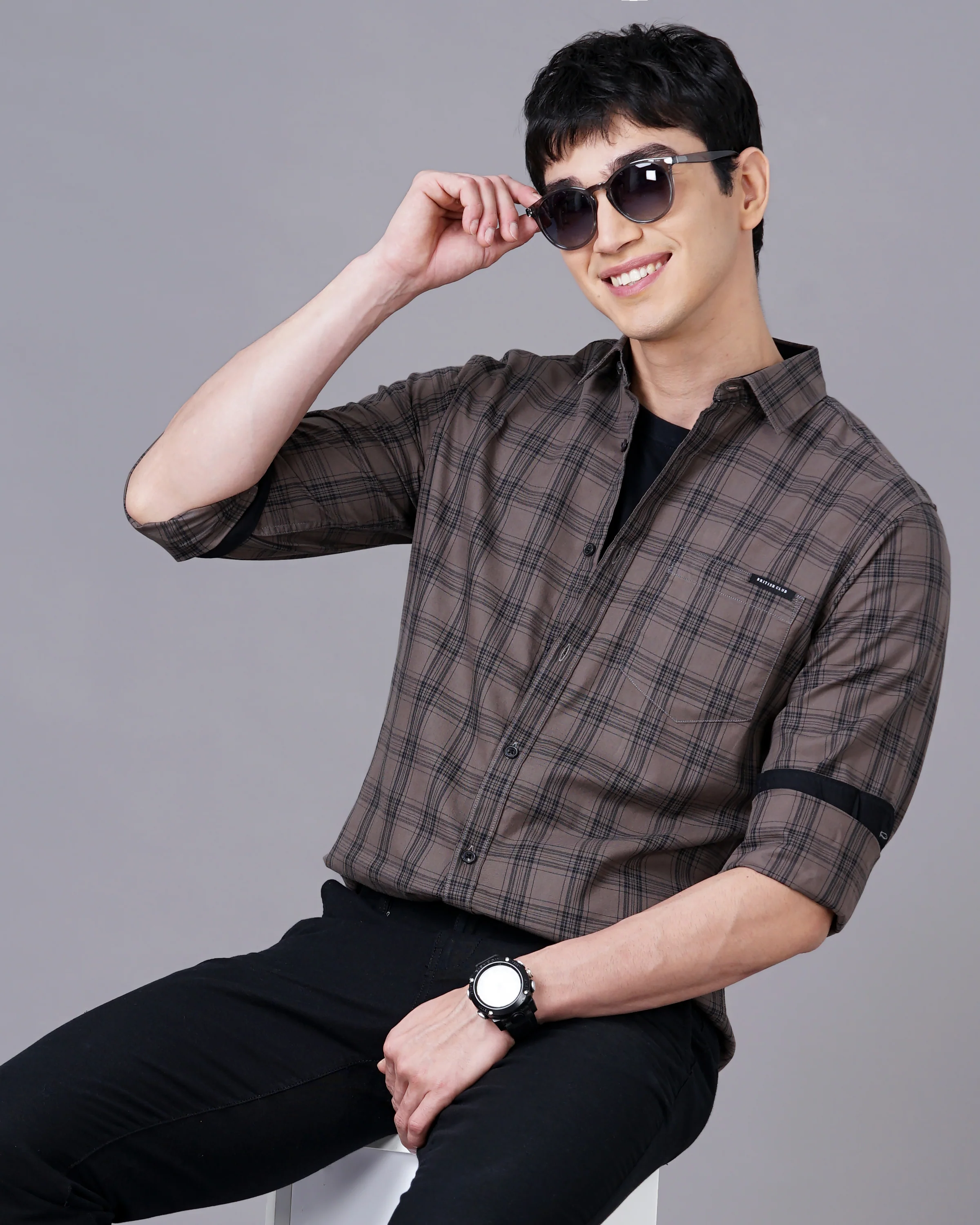 Men Brown Cotton Slim Shirt - Image 3