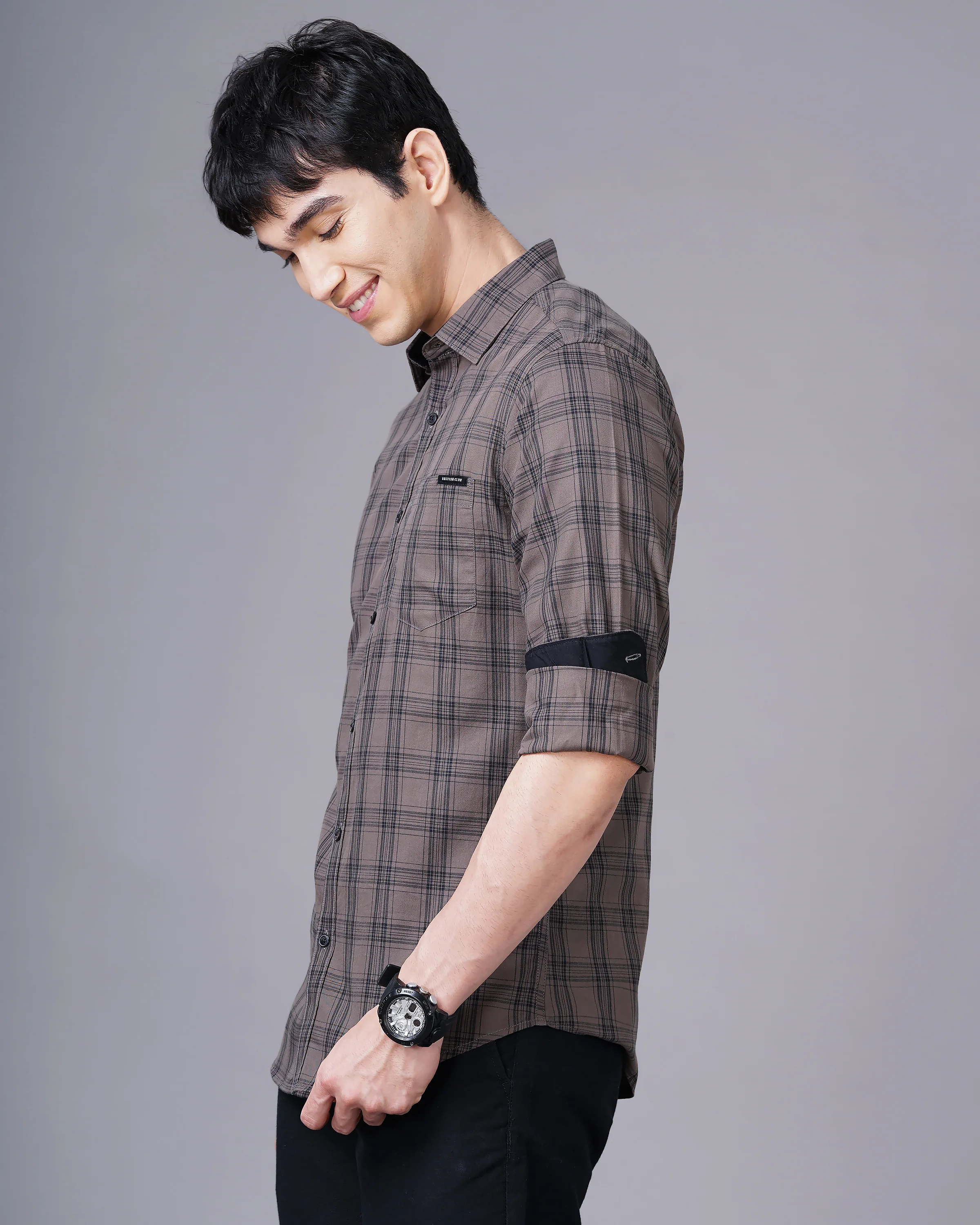 Men Brown Cotton Slim Shirt - Image 4
