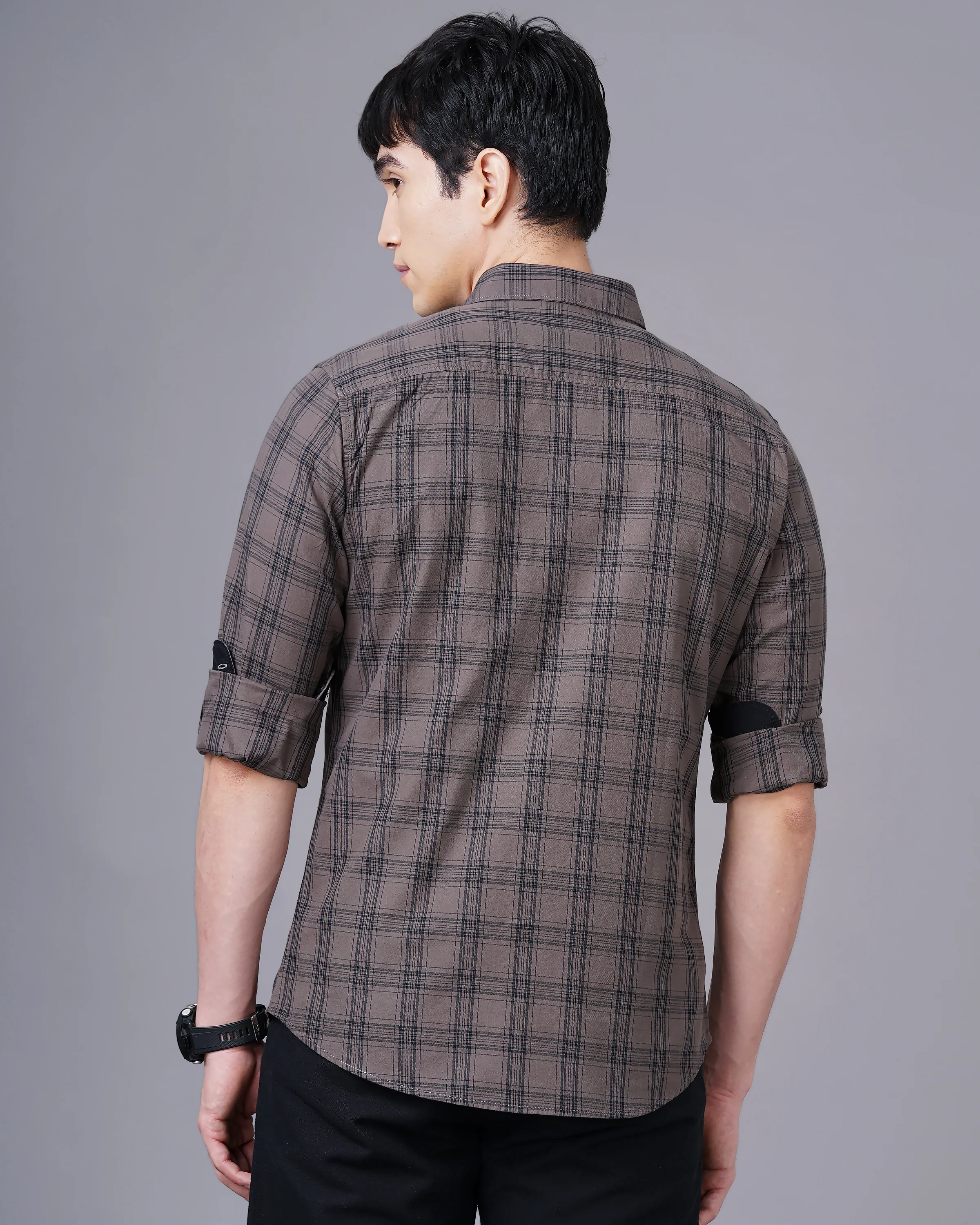 Men Brown Cotton Slim Shirt - Image 5