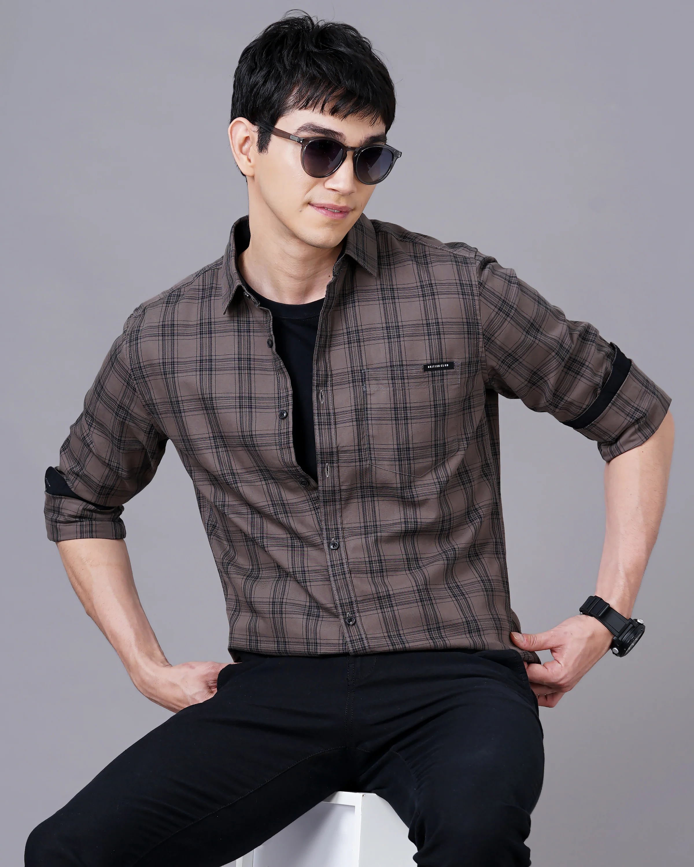 Men Brown Cotton Slim Shirt - Image 6