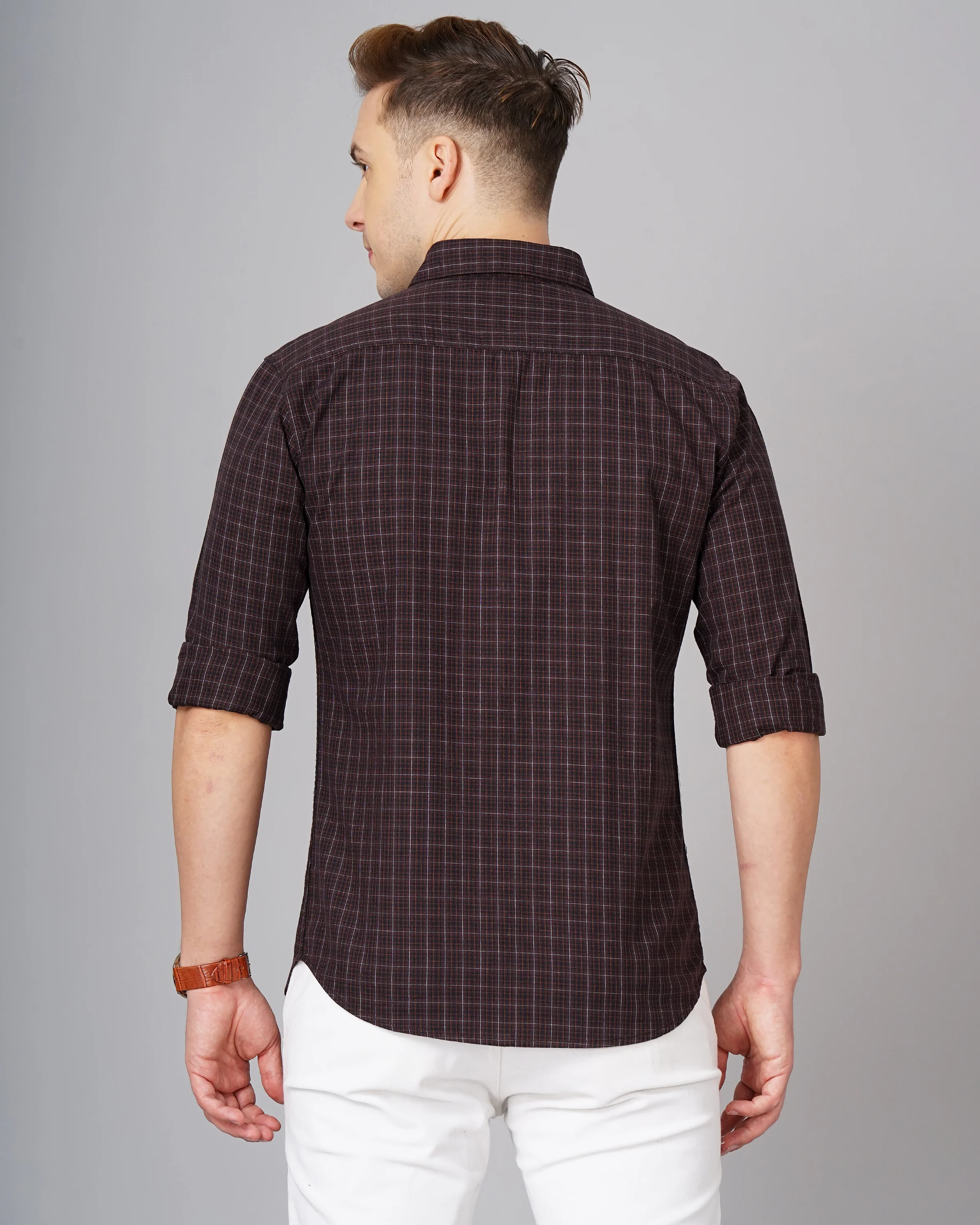 Men Brown Cotton Slim Shirt - Image 3