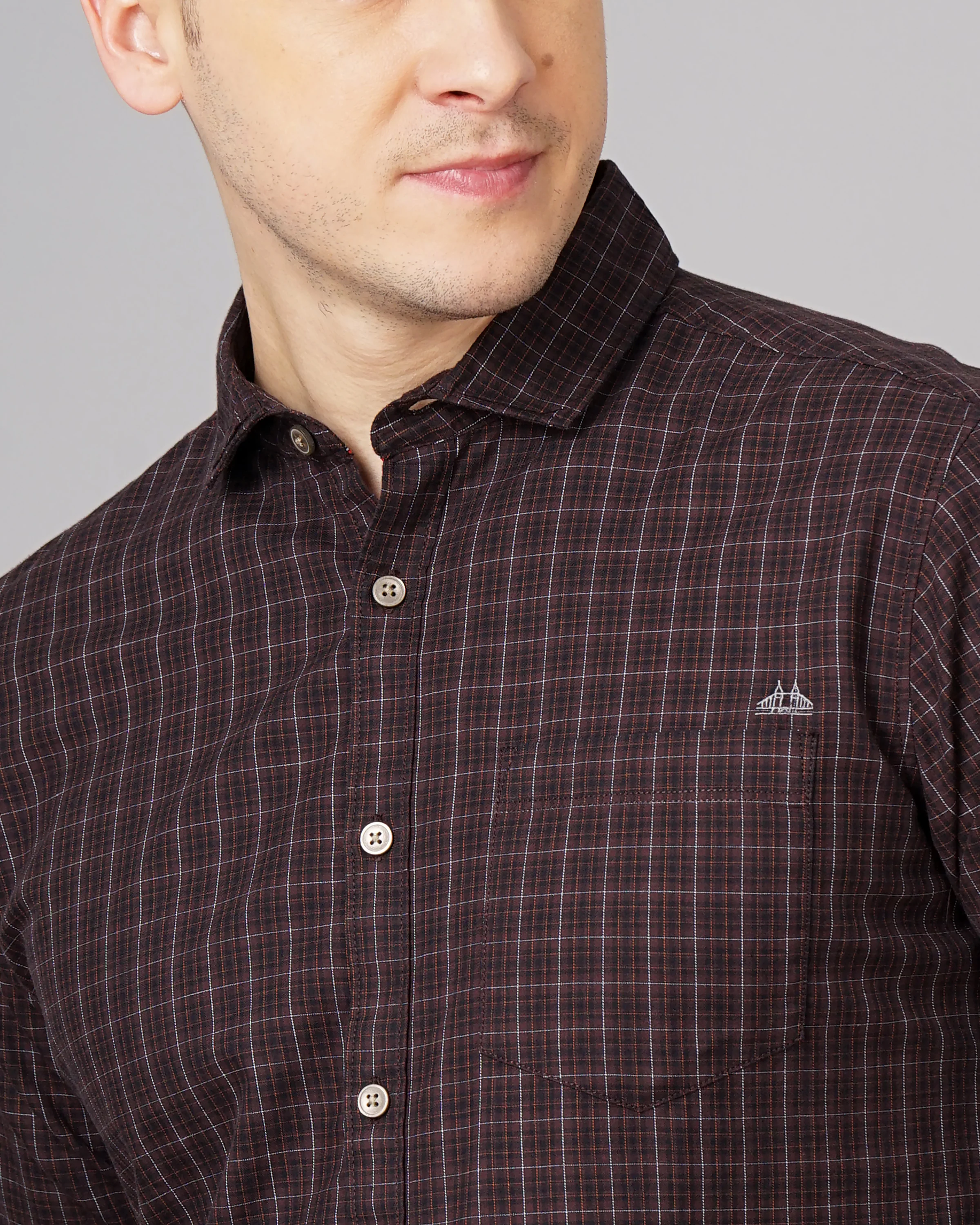 Men Brown Cotton Slim Shirt - Image 4