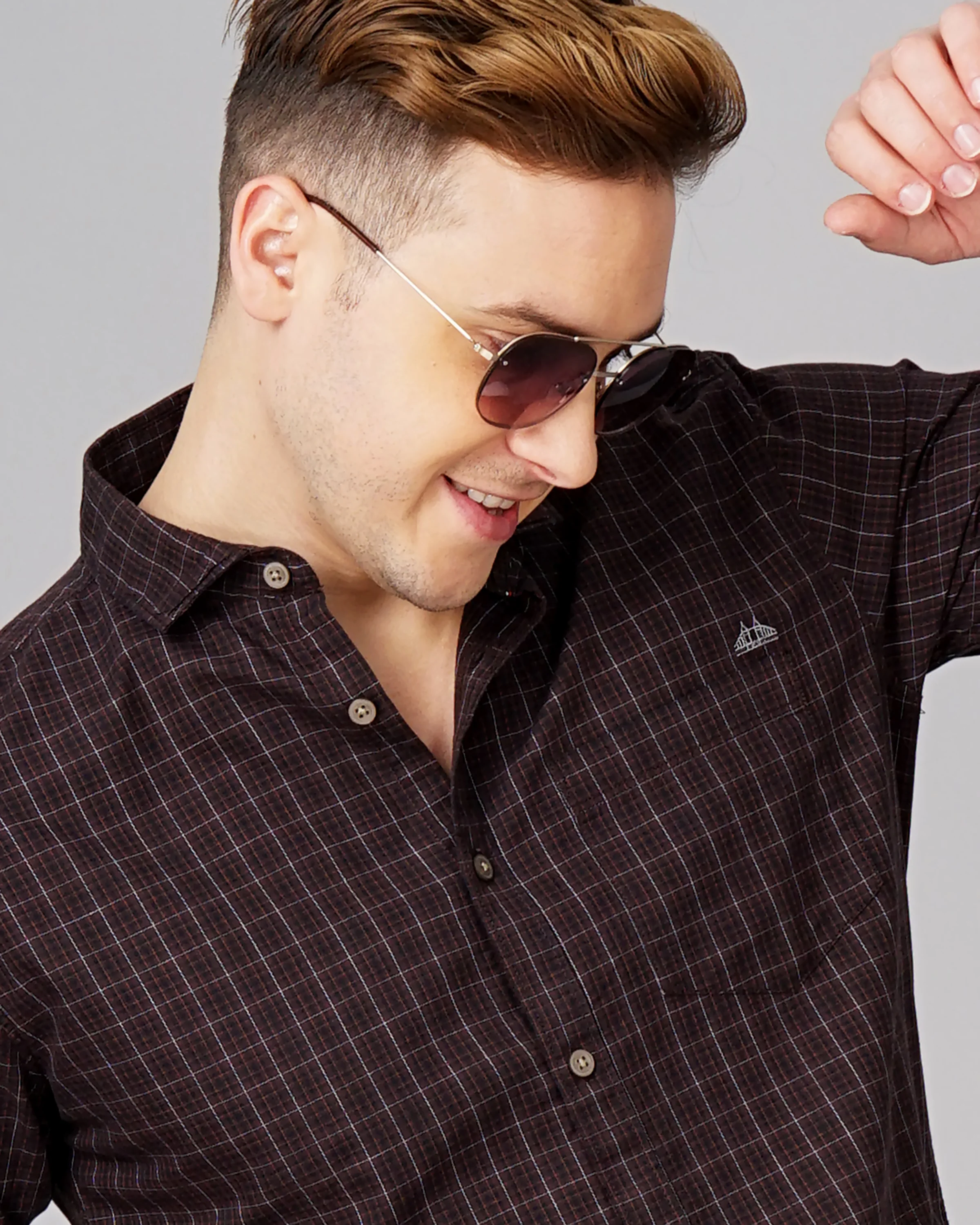 Men Brown Cotton Slim Shirt - Image 5