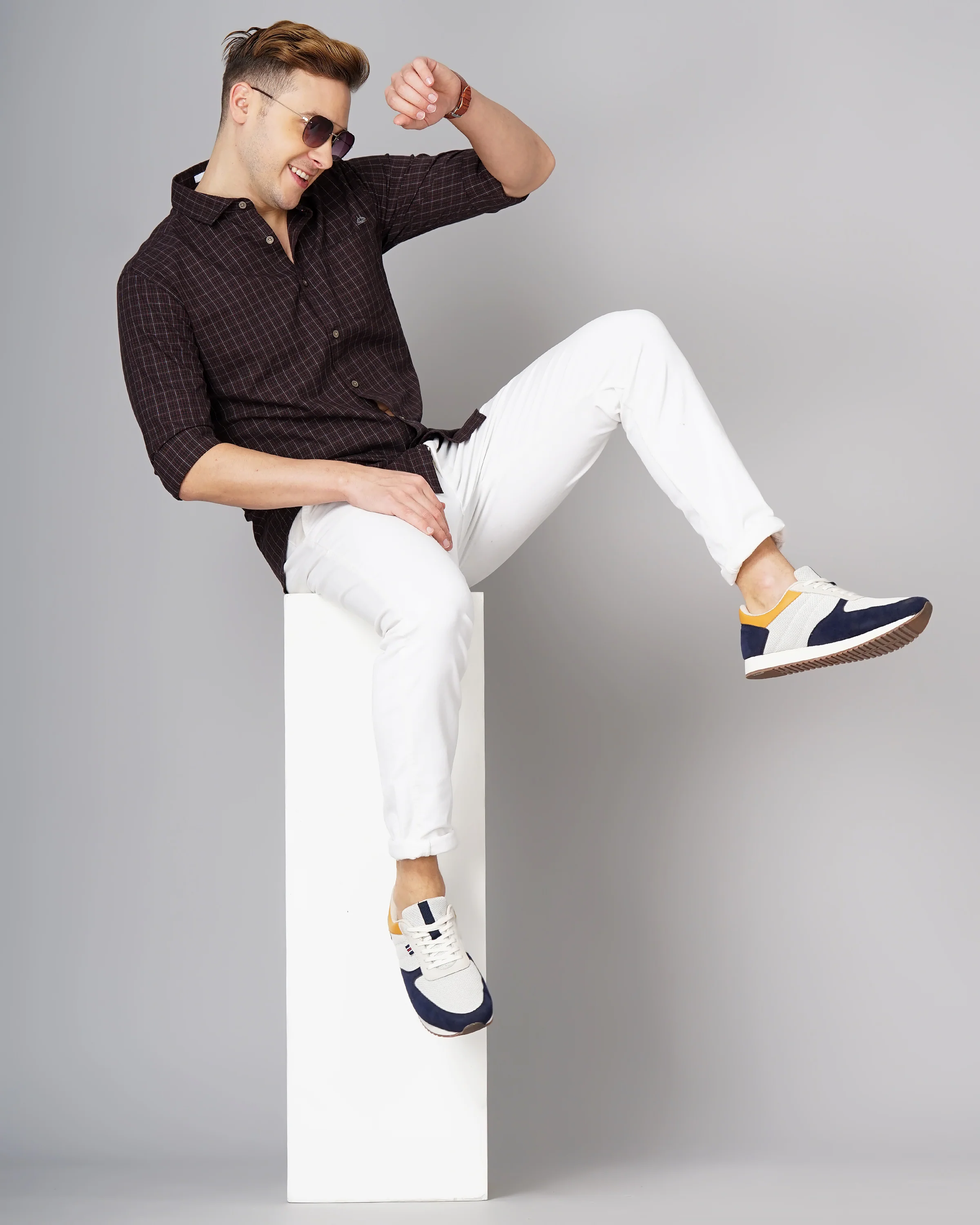 Men Brown Cotton Slim Shirt - Image 6