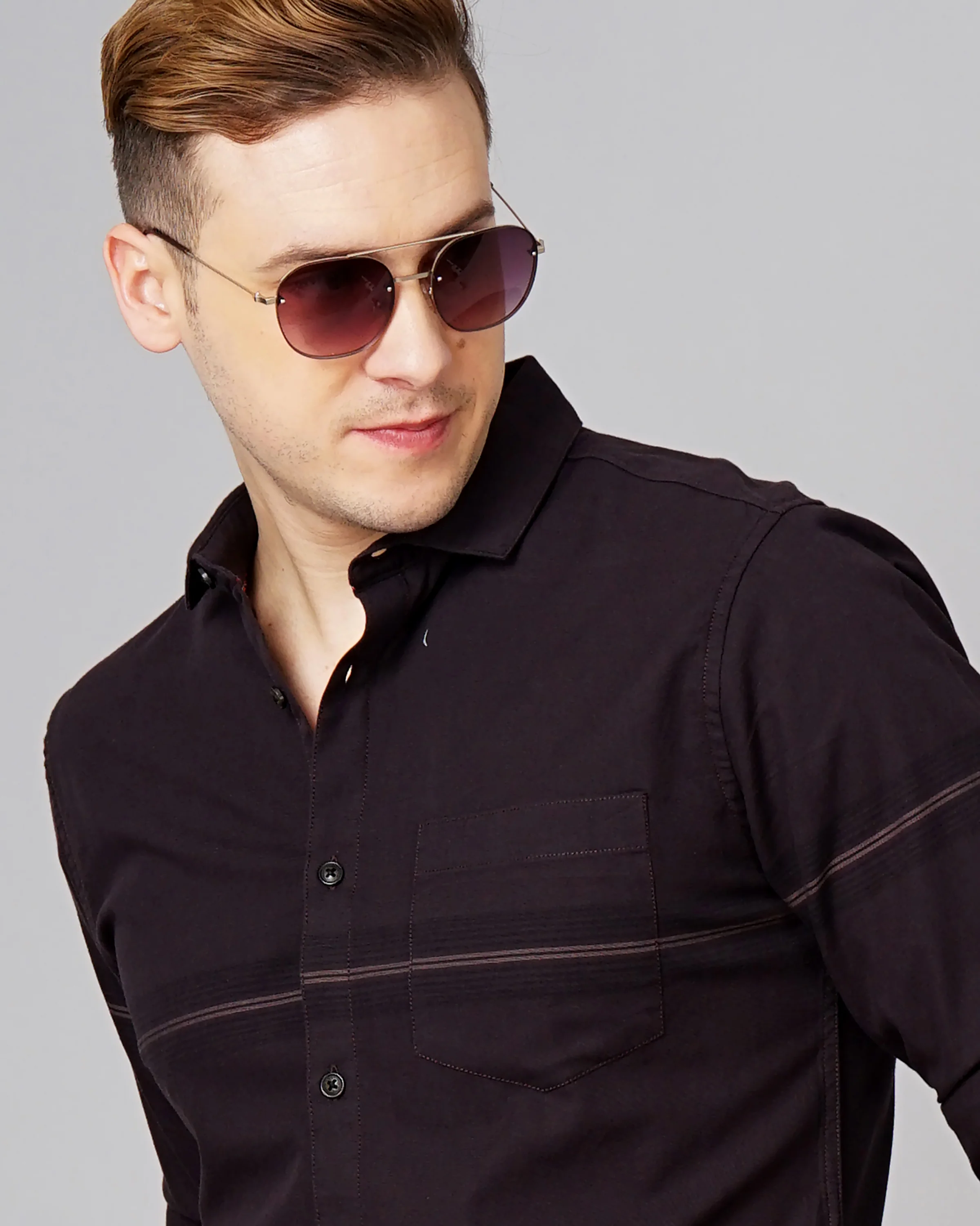 Men Brown Cotton Slim Shirt - Image 2