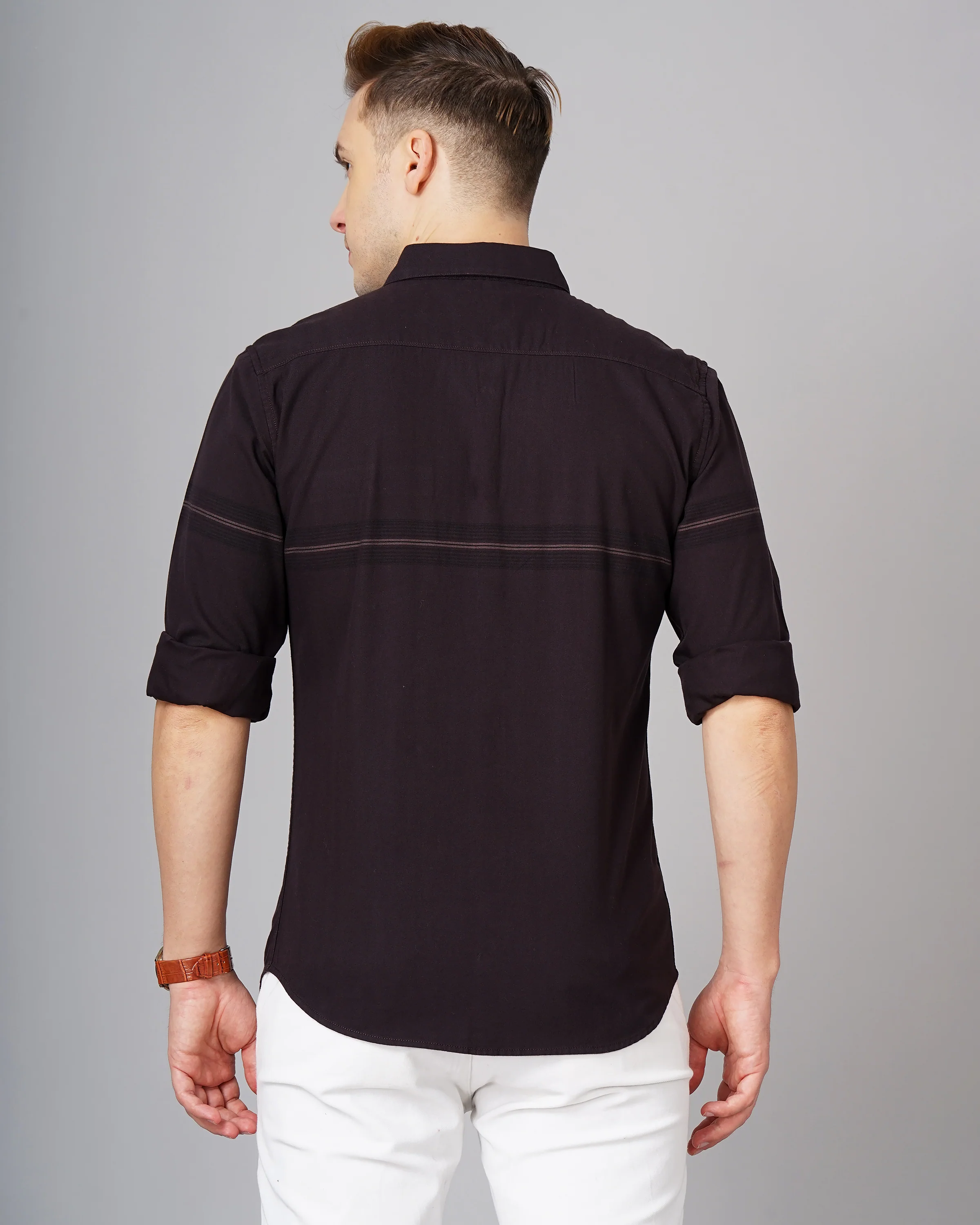 Men Brown Cotton Slim Shirt - Image 4