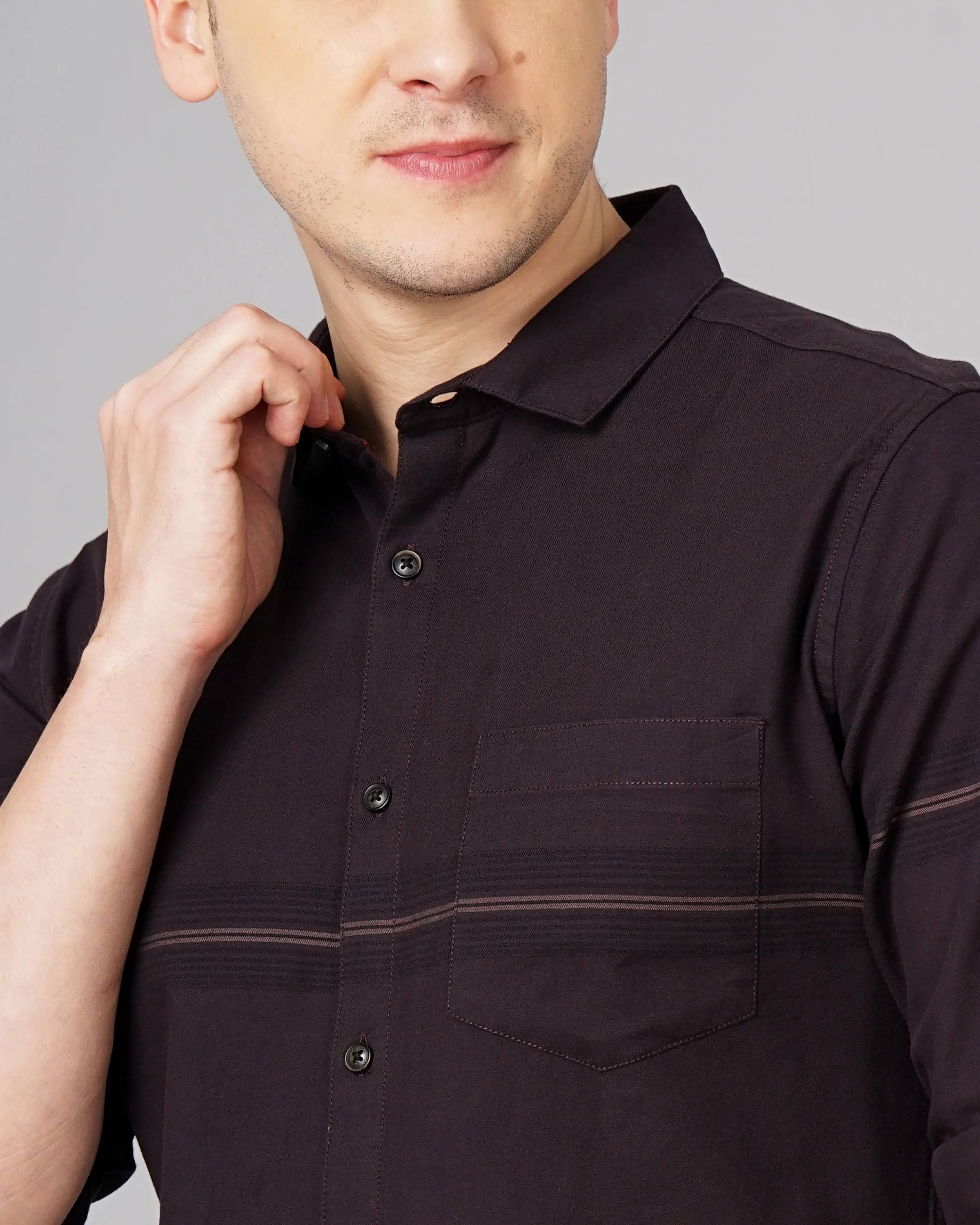 Men Brown Cotton Slim Shirt - Image 5