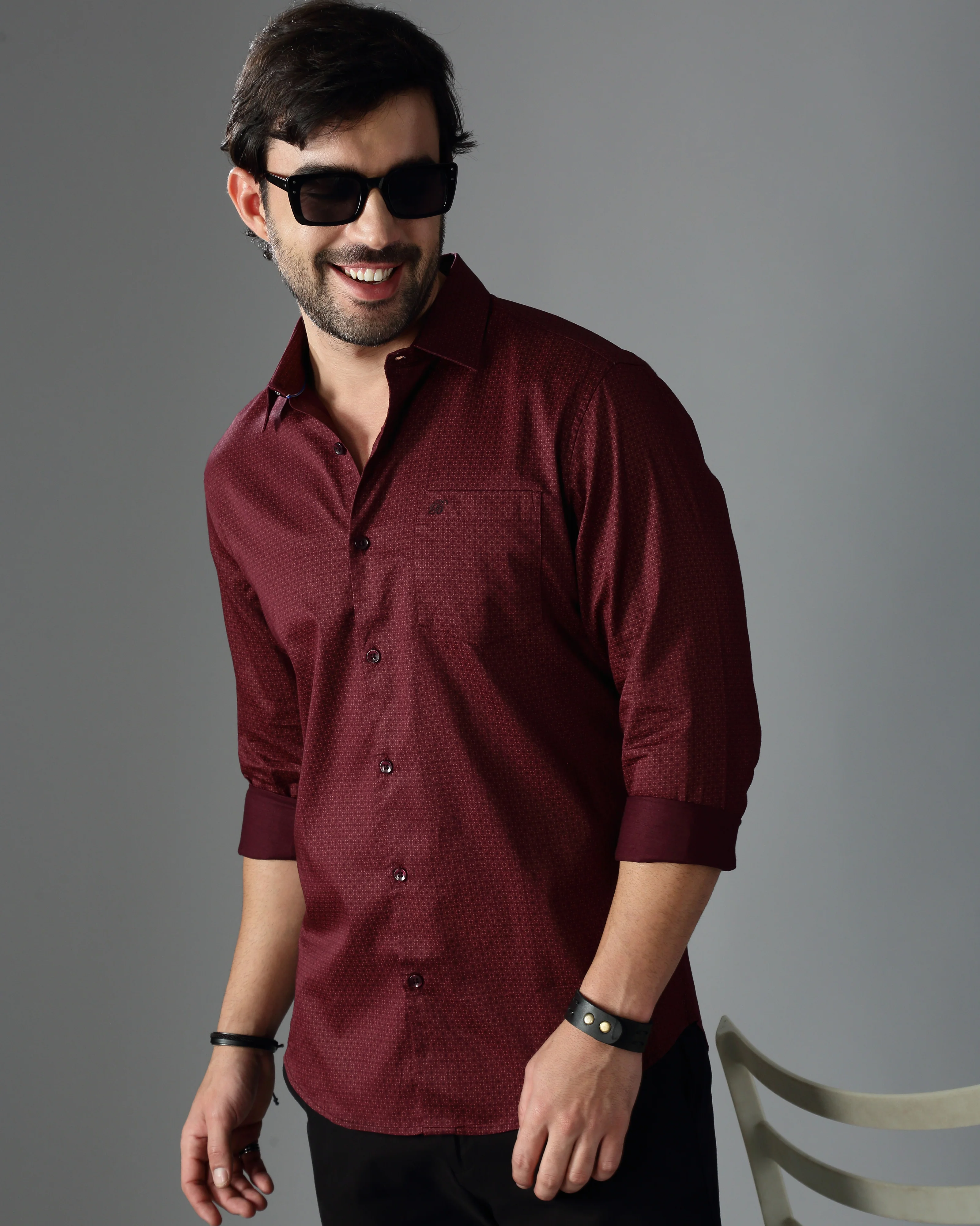 Men Brown Cotton Slim Shirt - Image 2