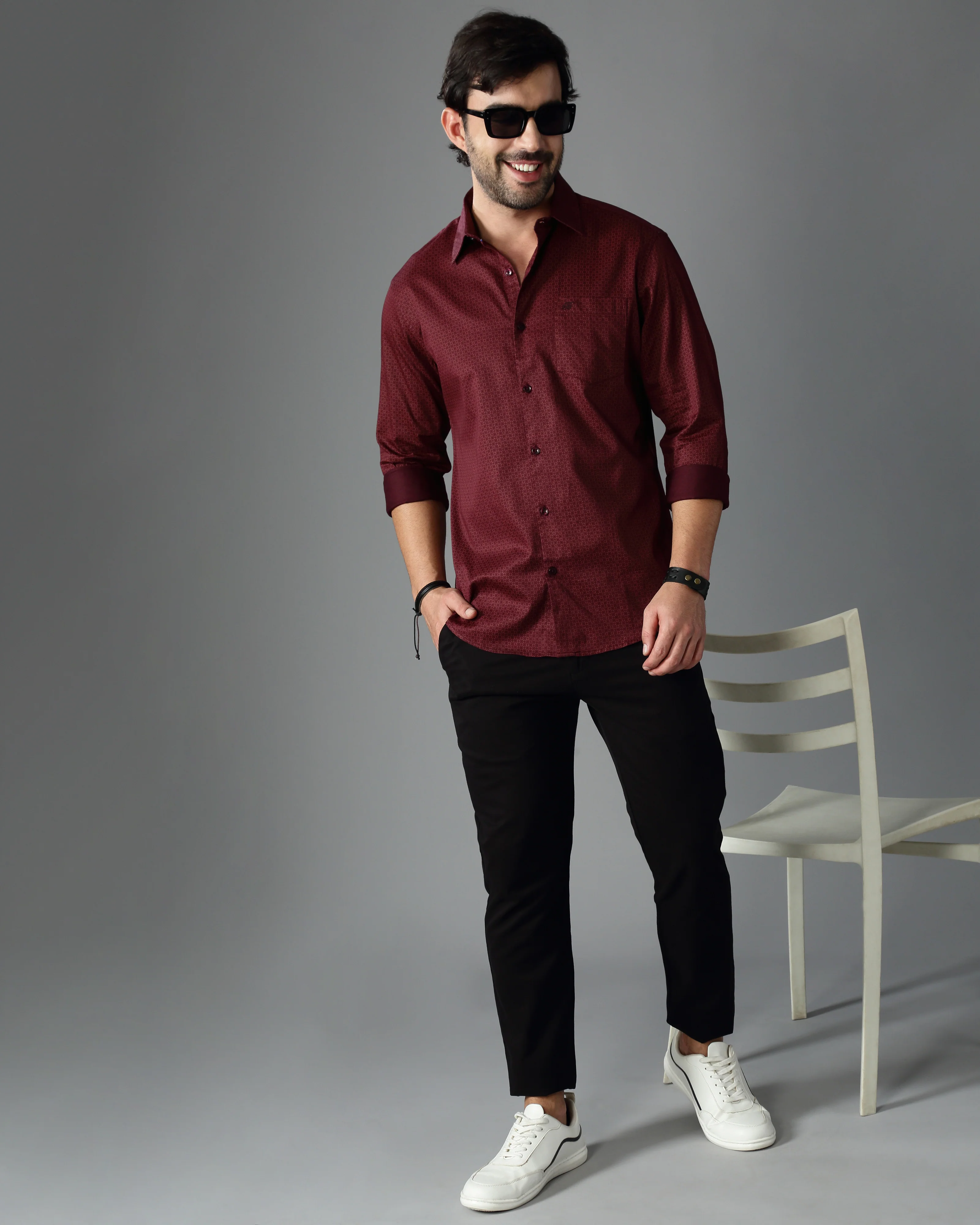 Men Brown Cotton Slim Shirt - Image 6