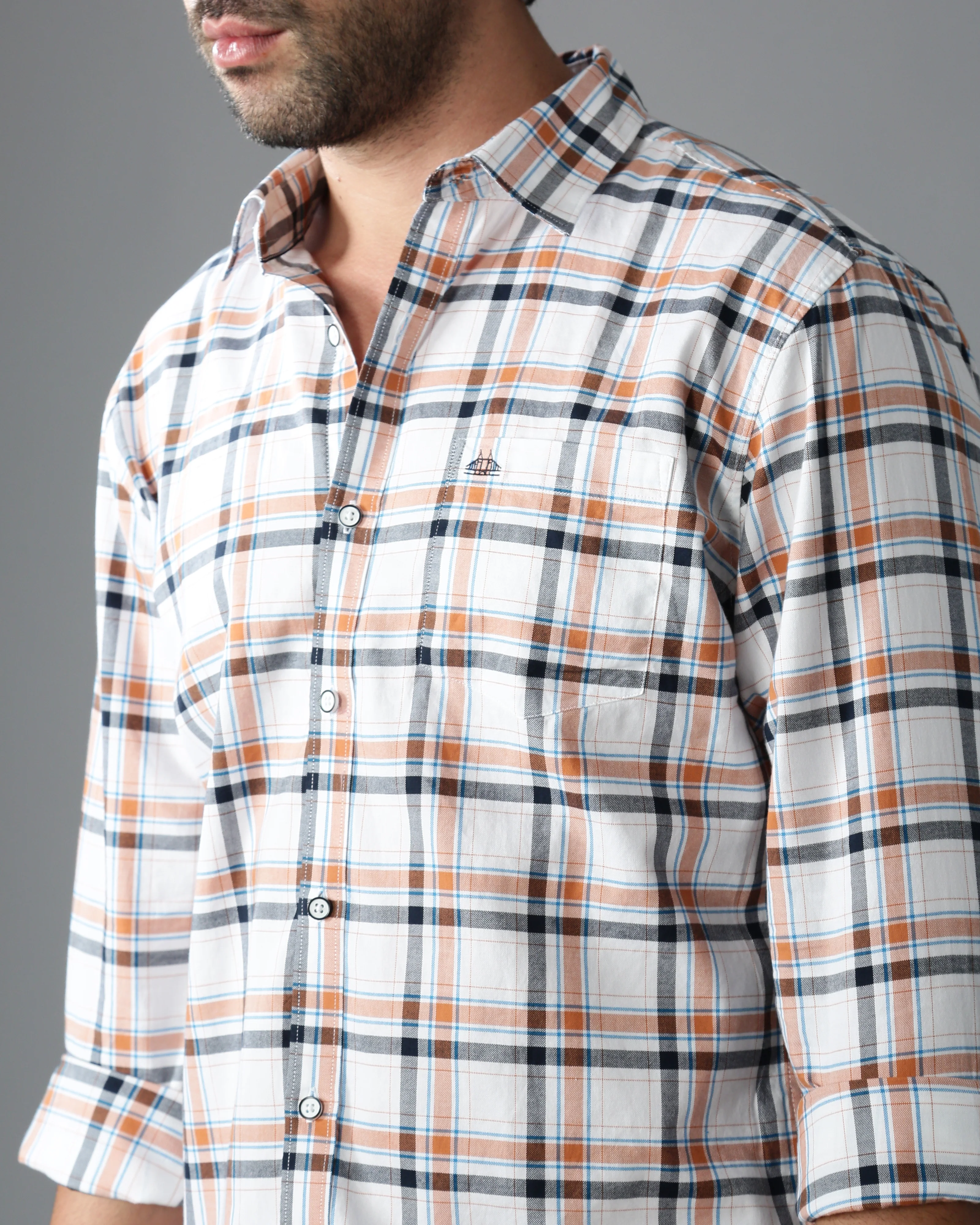 Men Brown Cotton Slim Shirt - Image 2