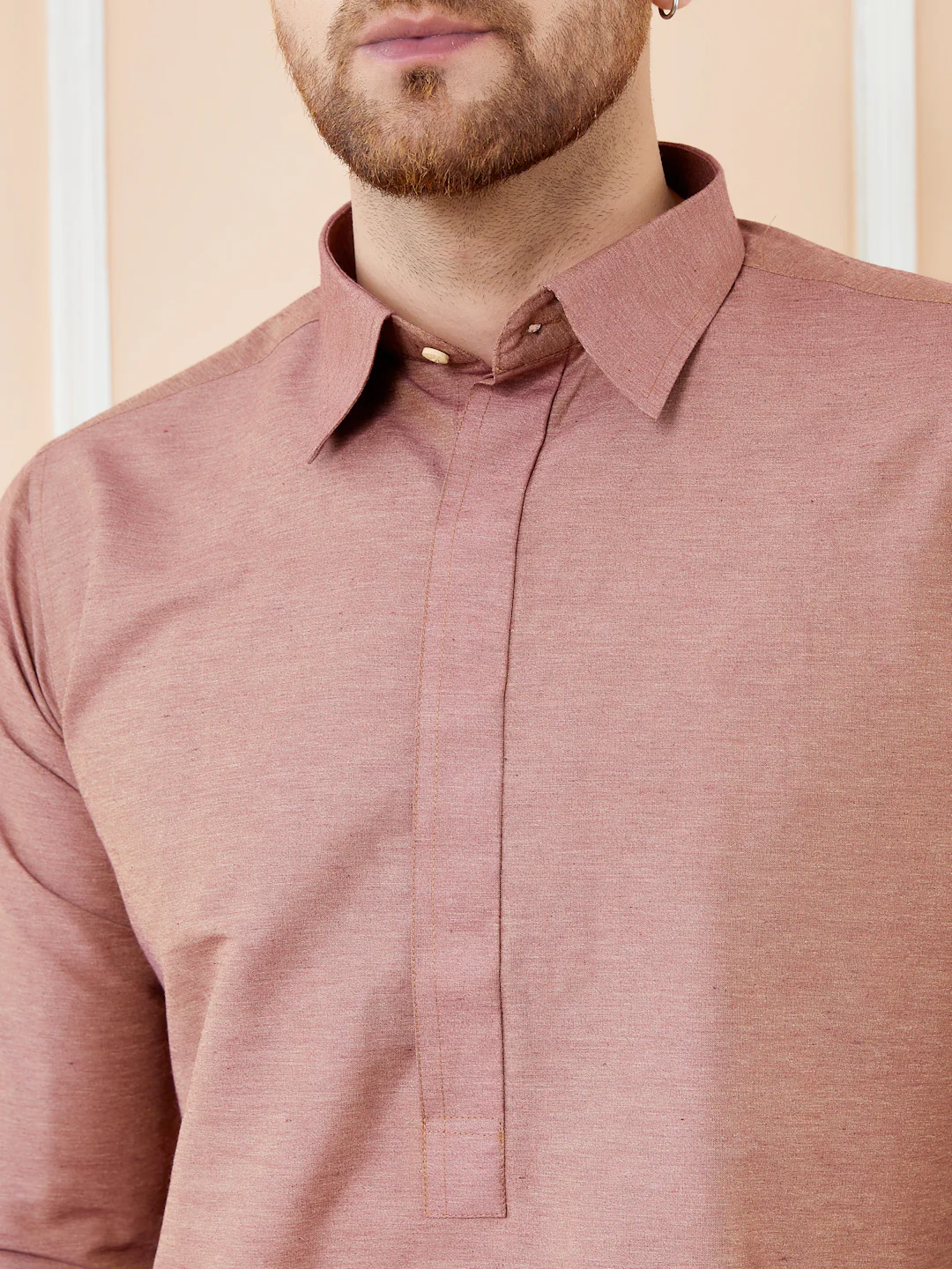 Men Brown Cotton Solid Pathani Kurta - Image 2