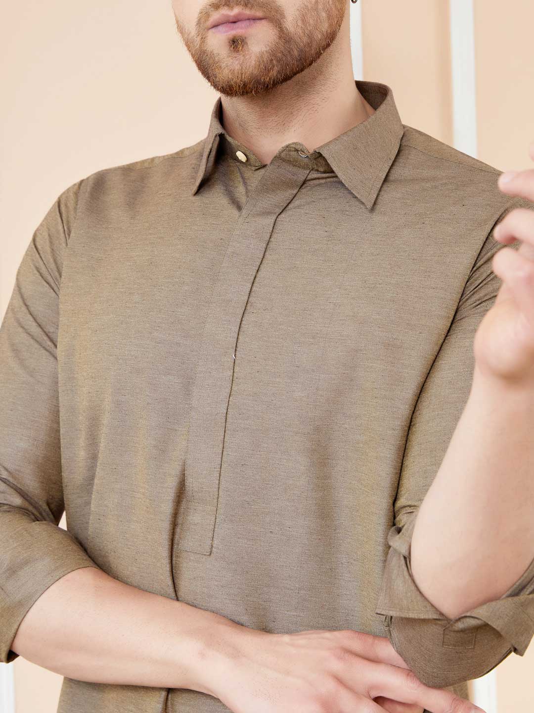 Men Brown Cotton Solid Pathani Kurta - Image 6