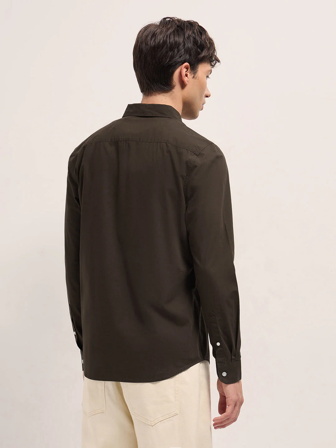 Men Brown Cotton Solid Slim Fit Casual Shirt - Image 2
