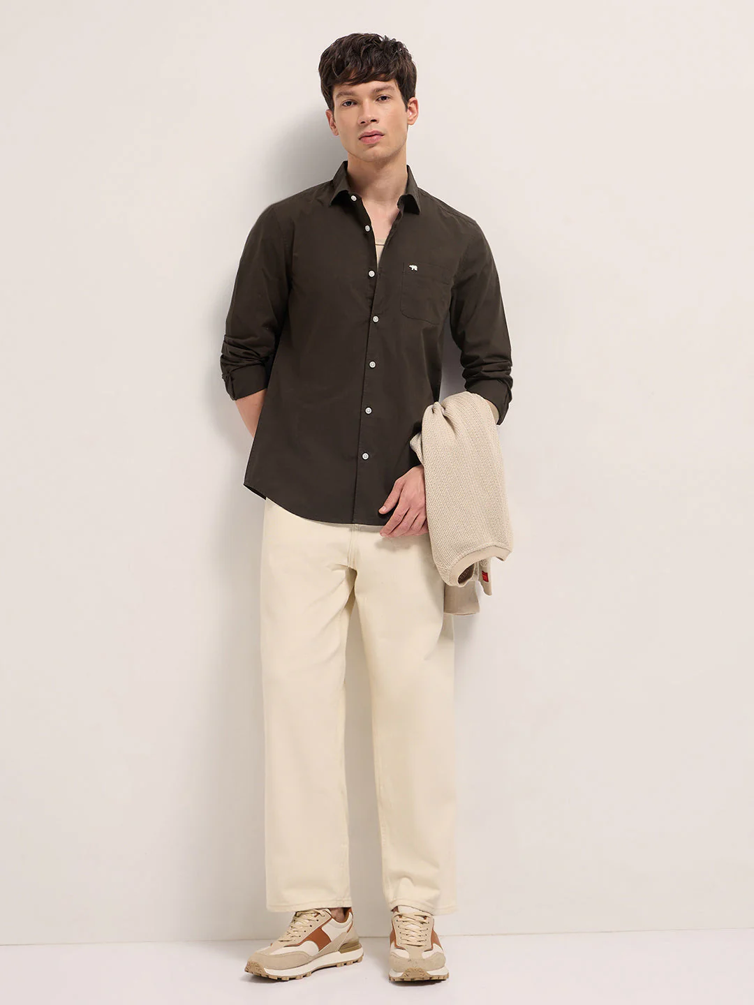 Men Brown Cotton Solid Slim Fit Casual Shirt - Image 4