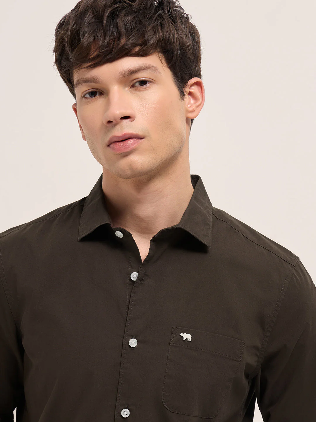 Men Brown Cotton Solid Slim Fit Casual Shirt - Image 5