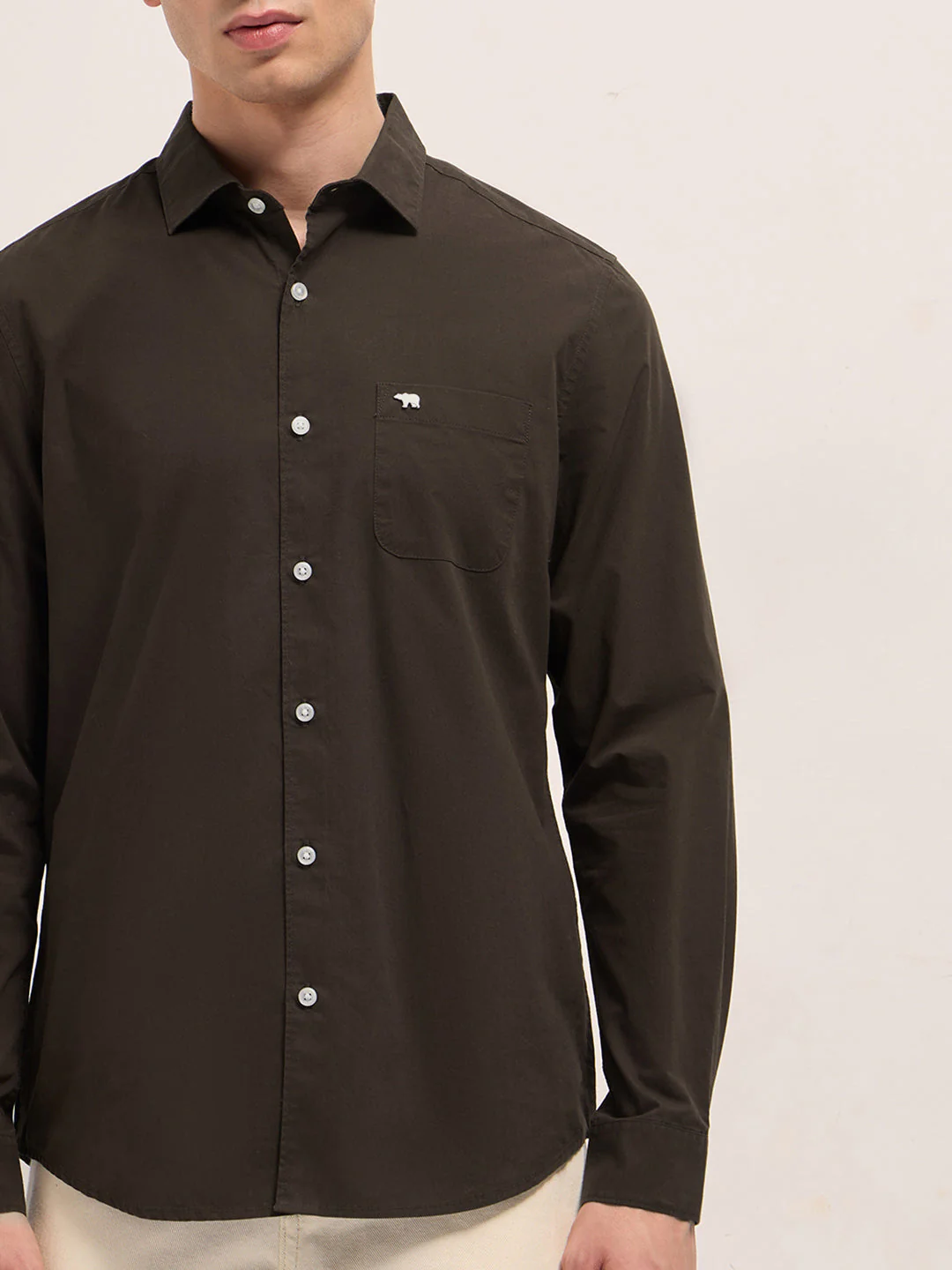 Men Brown Cotton Solid Slim Fit Casual Shirt - Image 7