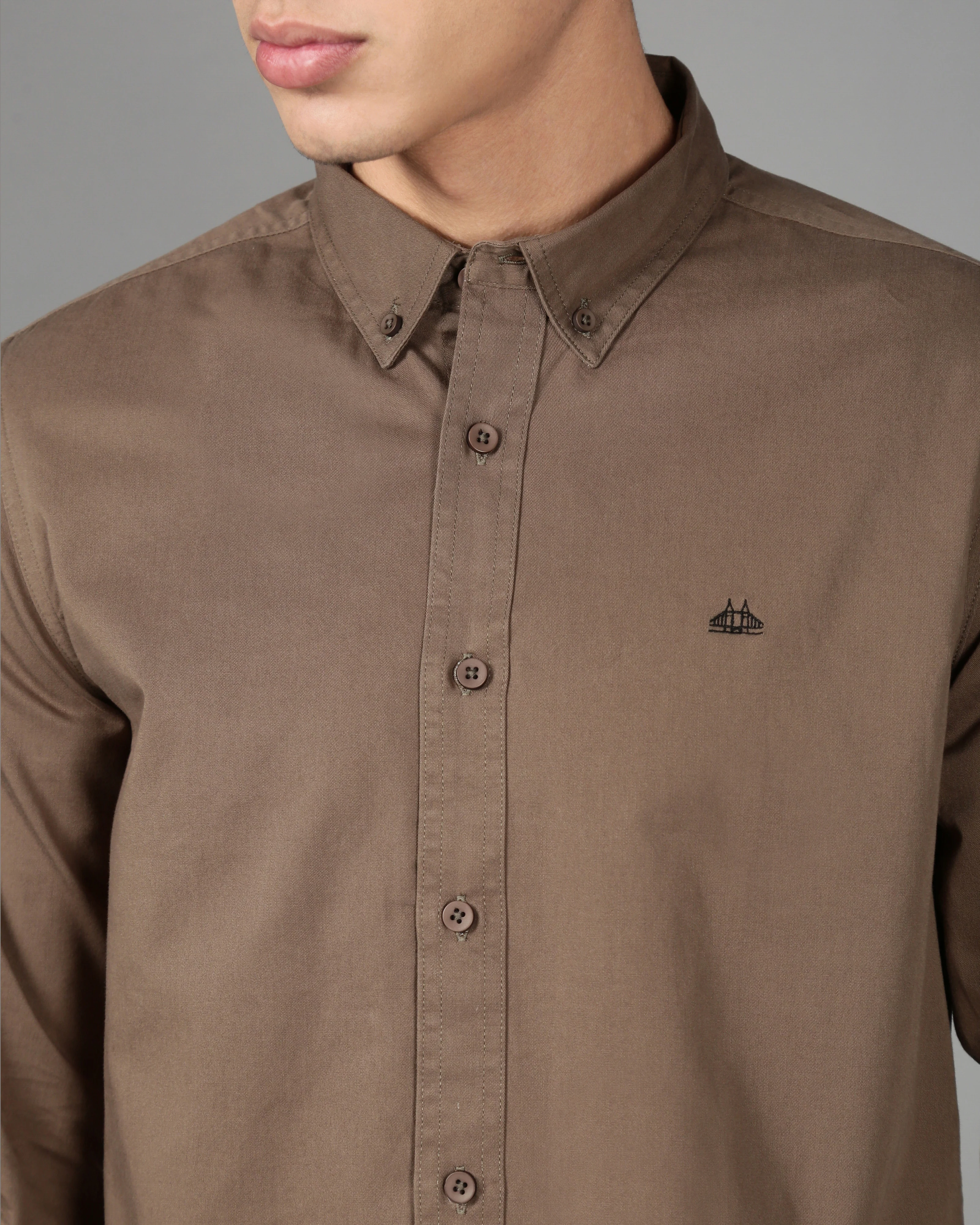 Men Brown Cotton Twill Shirt - Image 3