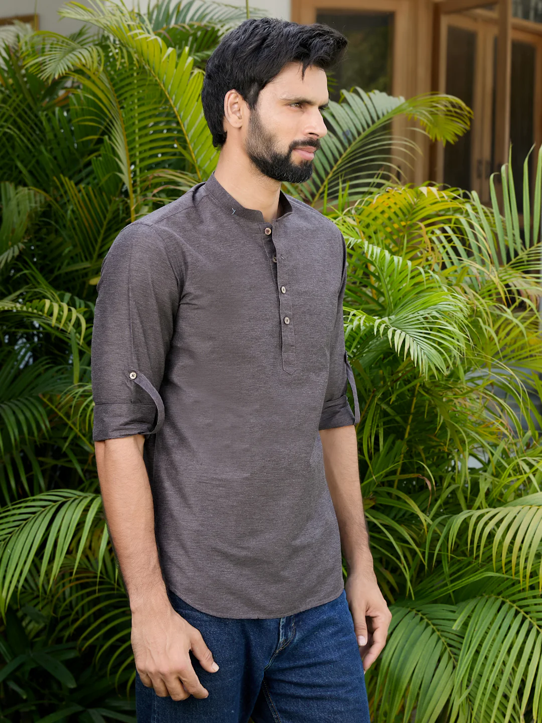 Men Brown Deluxe Cotton Short Kurta - Image 3