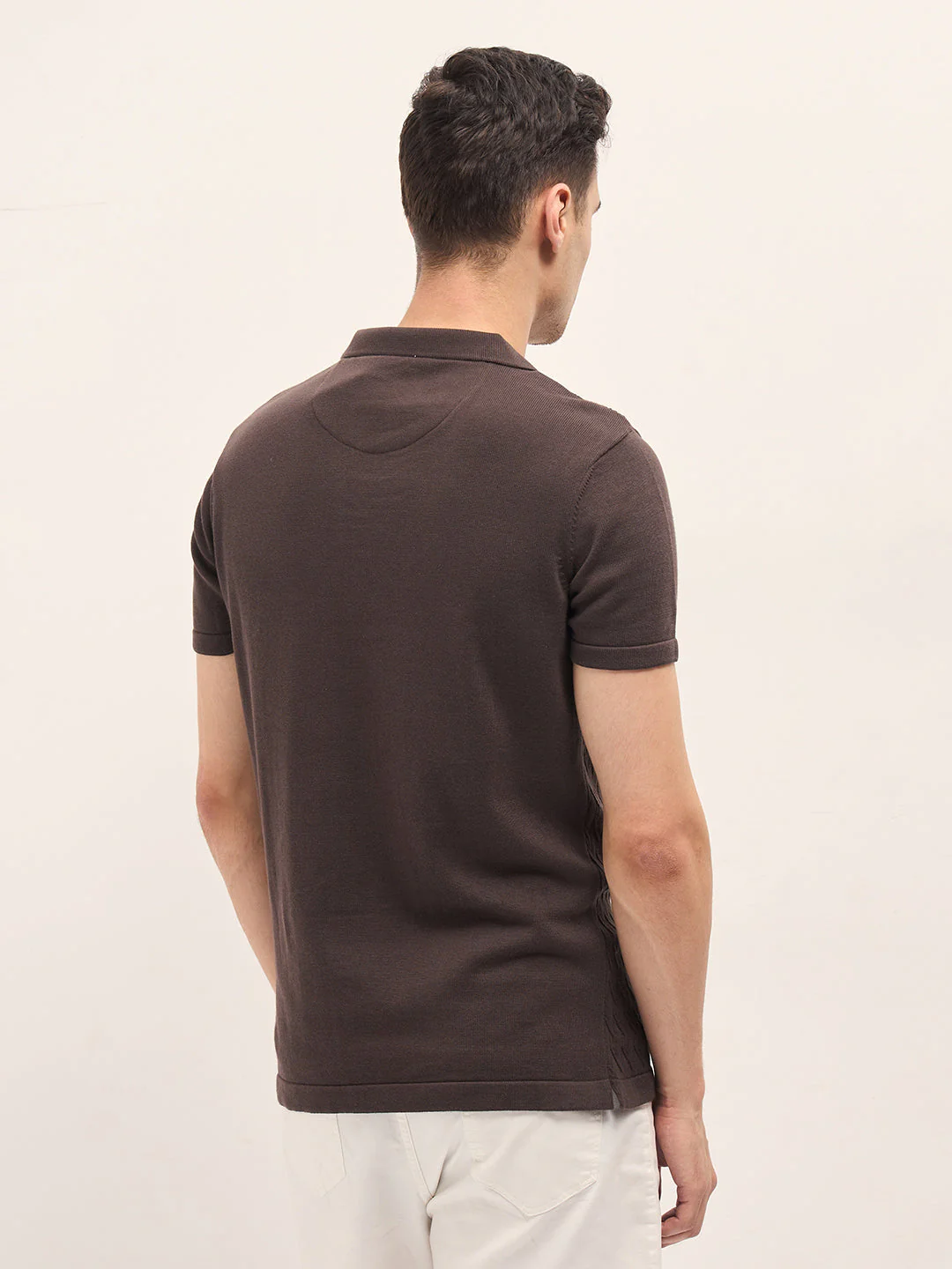 Men Brown Diagonal Knit Texture Regular Fit Polo - Image 2
