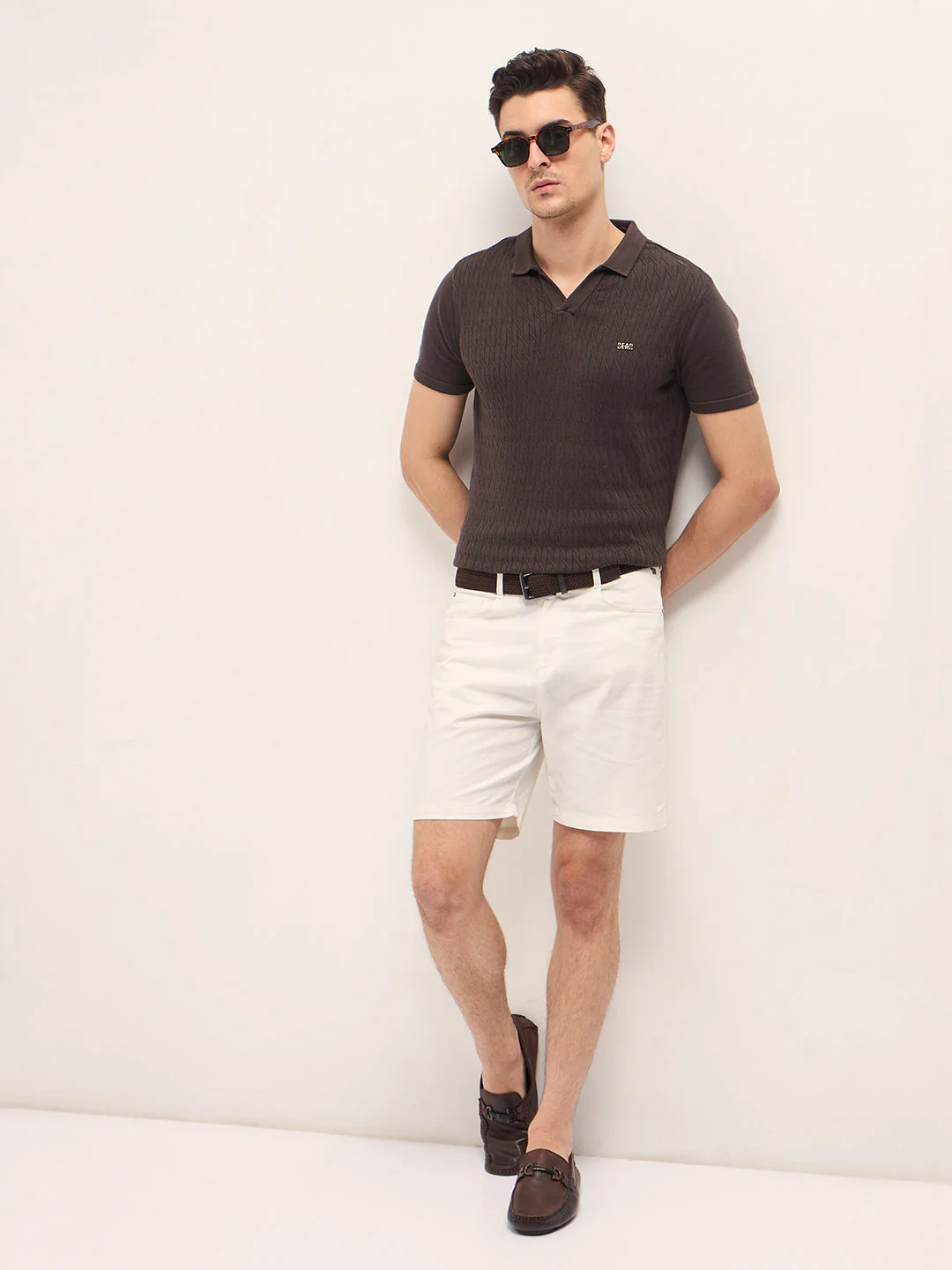 Men Brown Diagonal Knit Texture Regular Fit Polo - Image 4