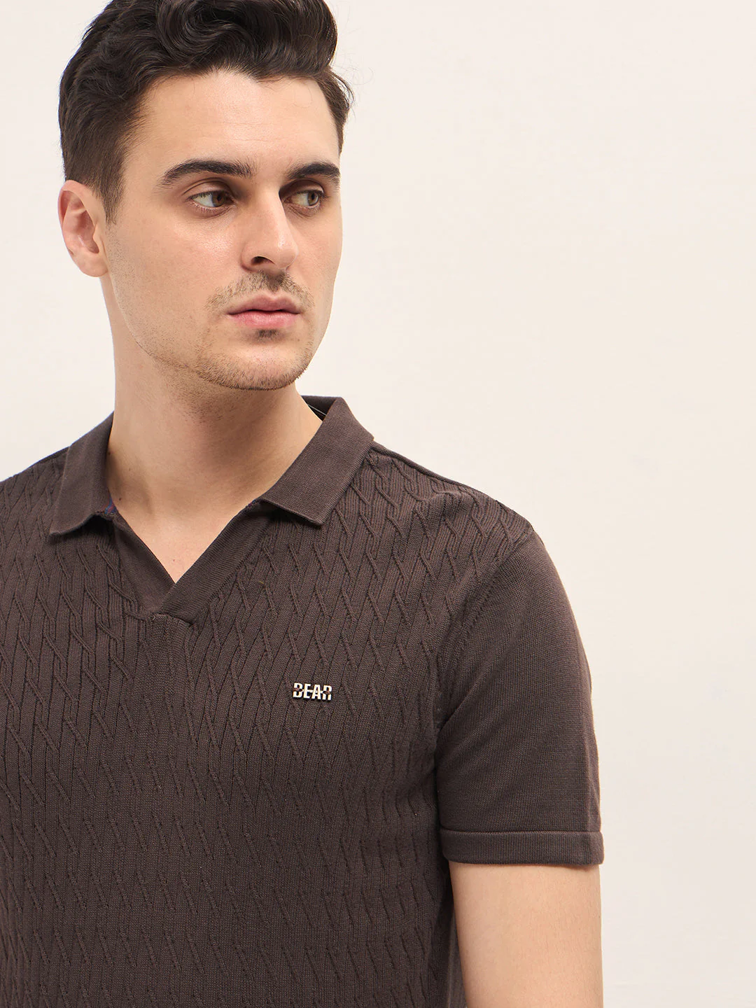 Men Brown Diagonal Knit Texture Regular Fit Polo - Image 5