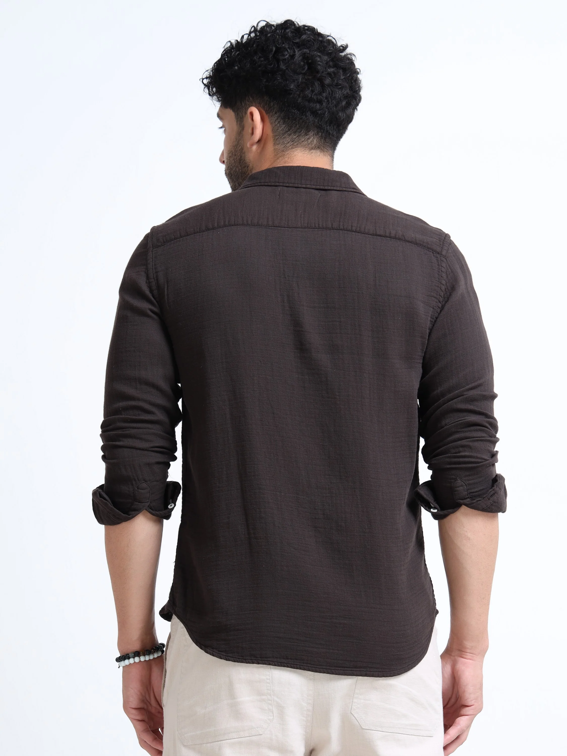 Men Brown Double Cloth Shirt - Image 6