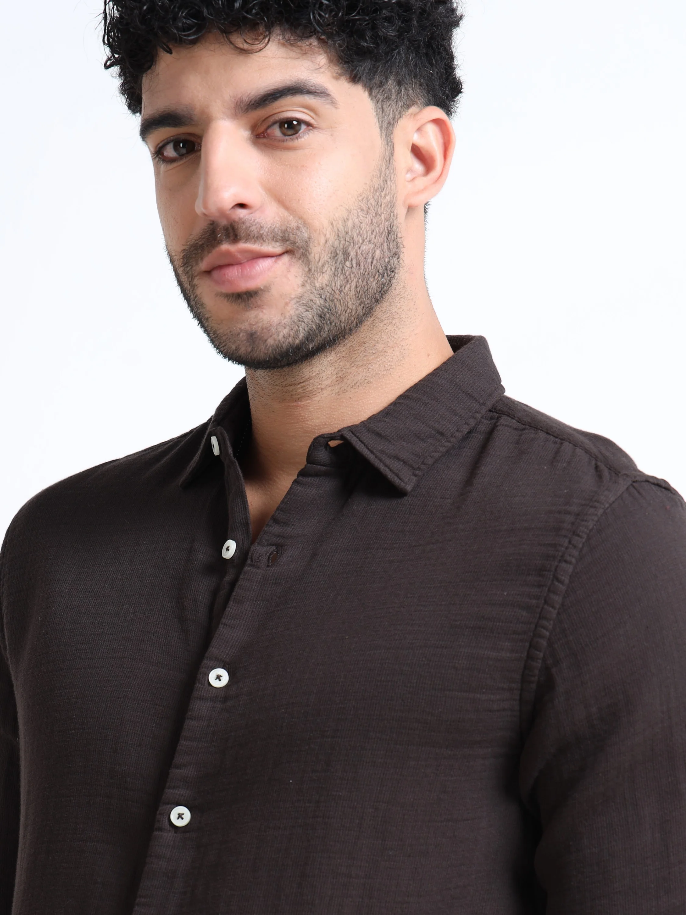 Men Brown Double Cloth Shirt - Image 7