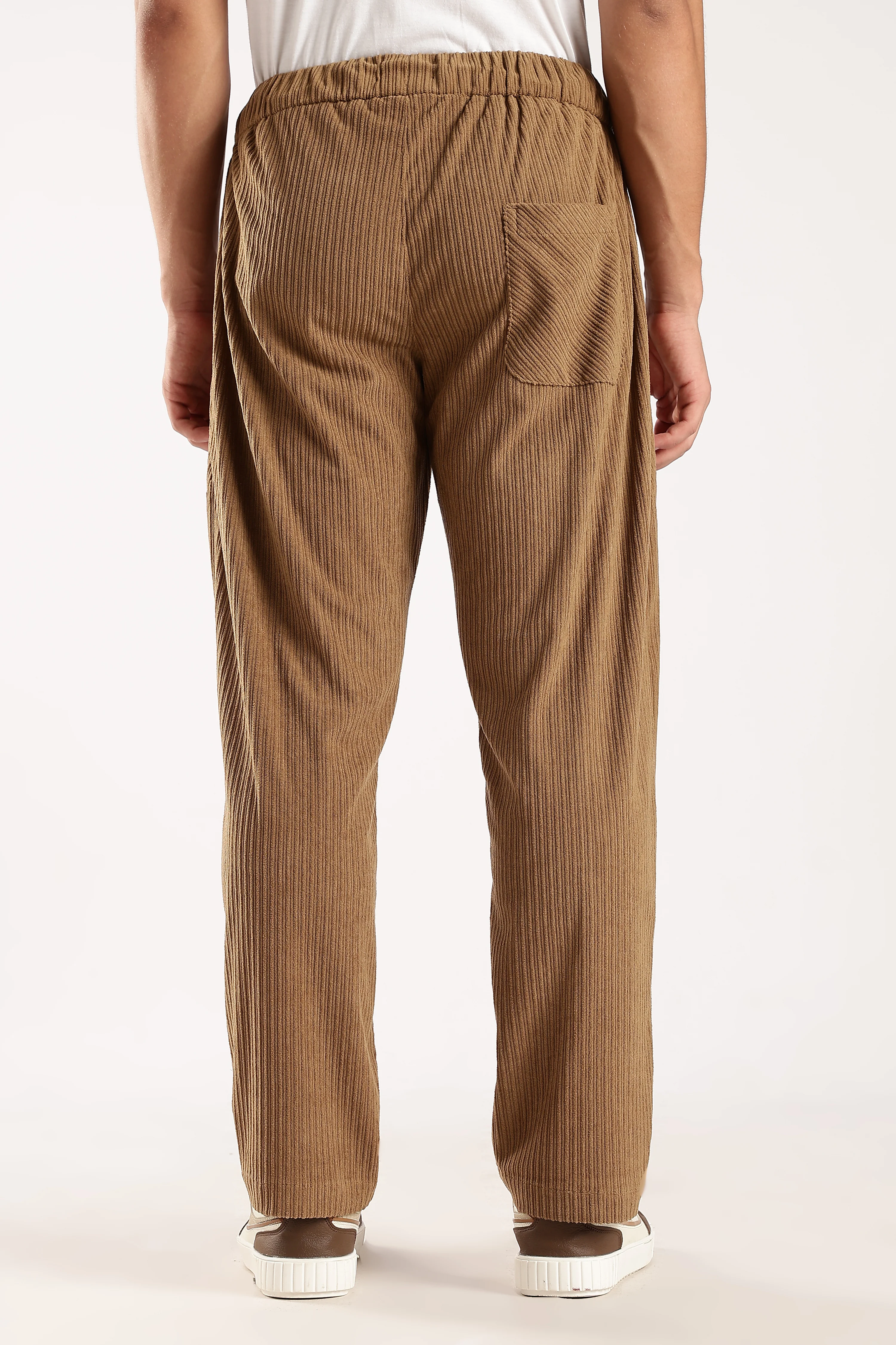 Men Brown Textured Drawcord Trousers - Image 4