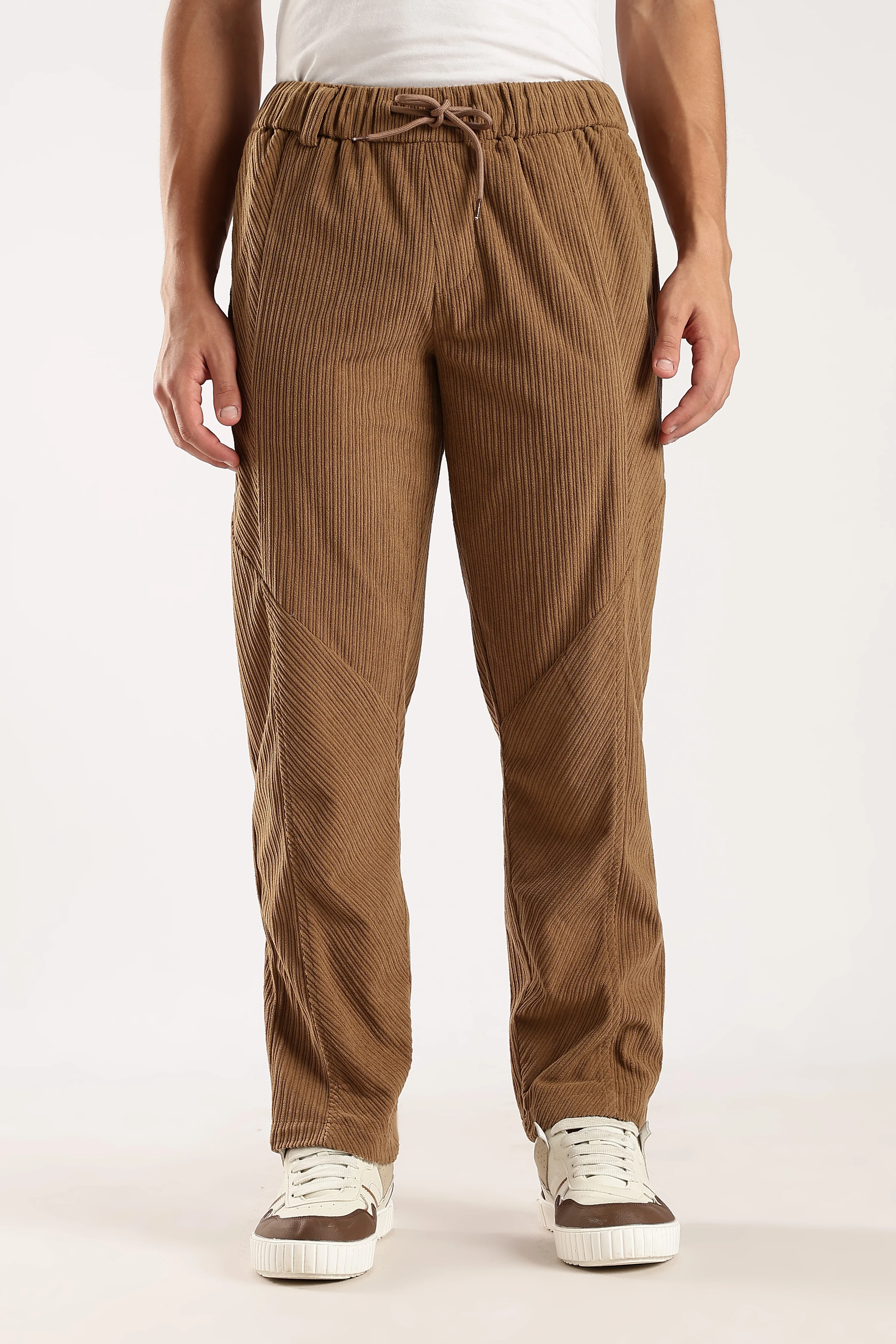 Men Brown Textured Drawcord Trousers - Image 6