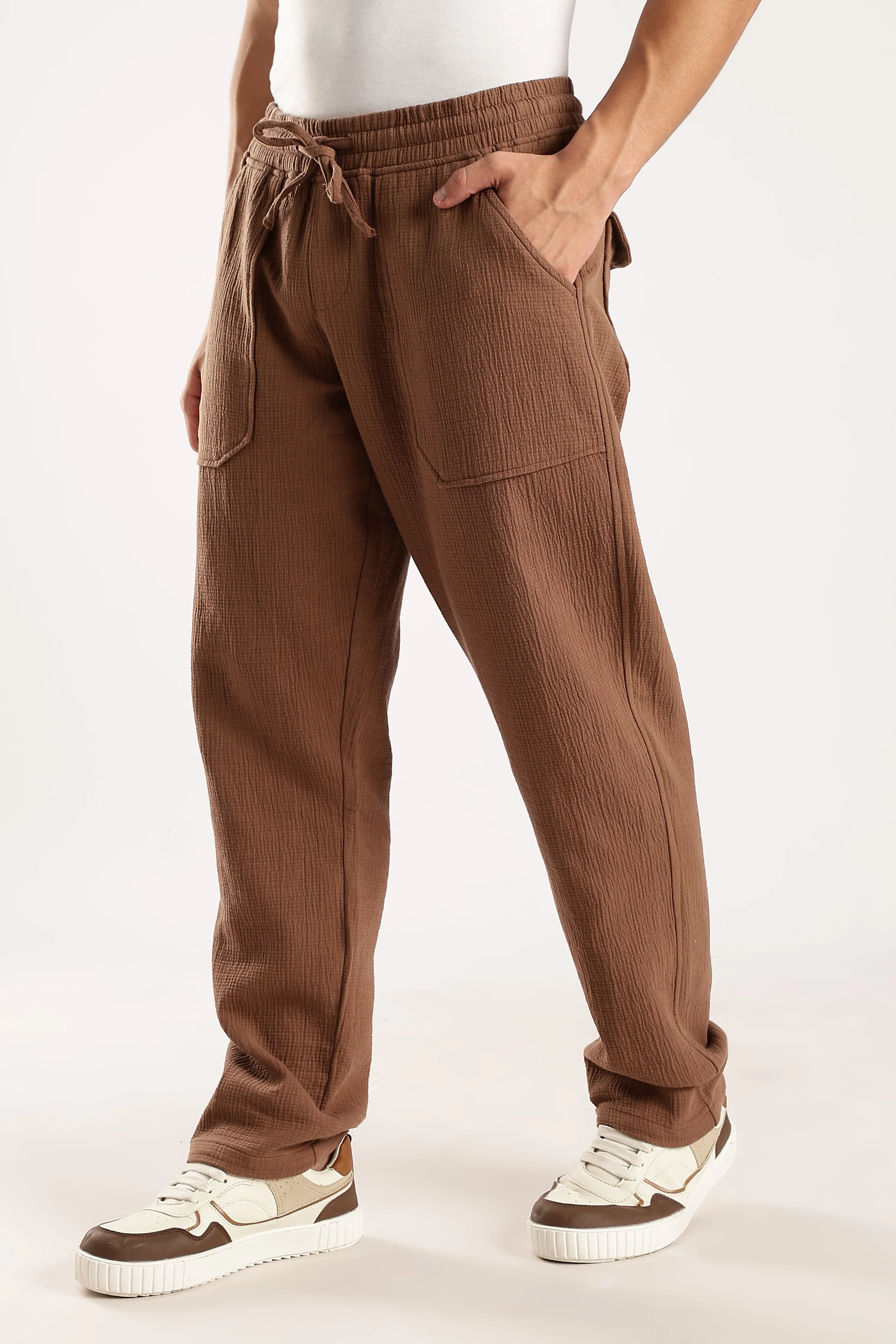 Men Brown Drawcord Trousers - Image 10