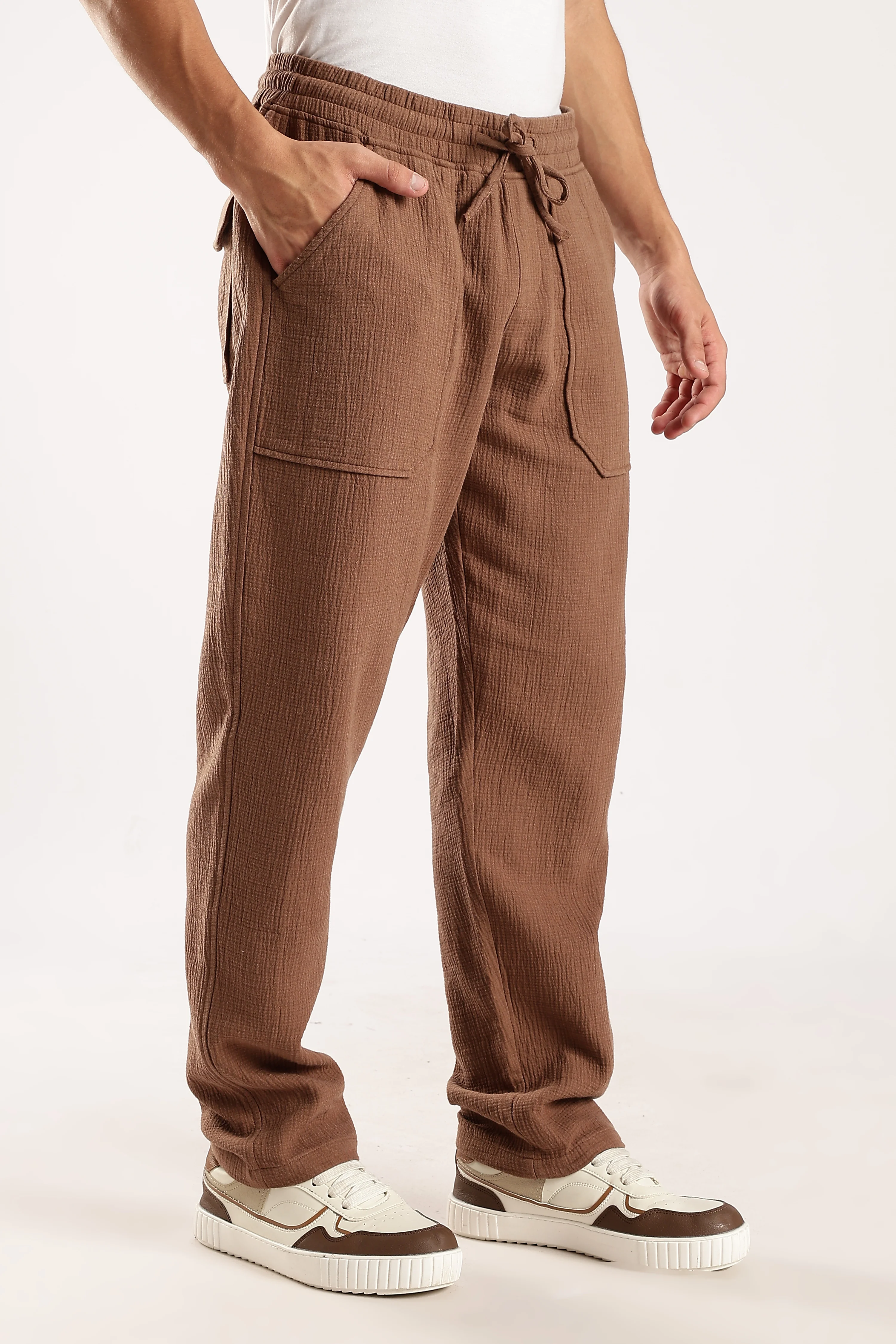 Men Brown Drawcord Trousers - Image 11