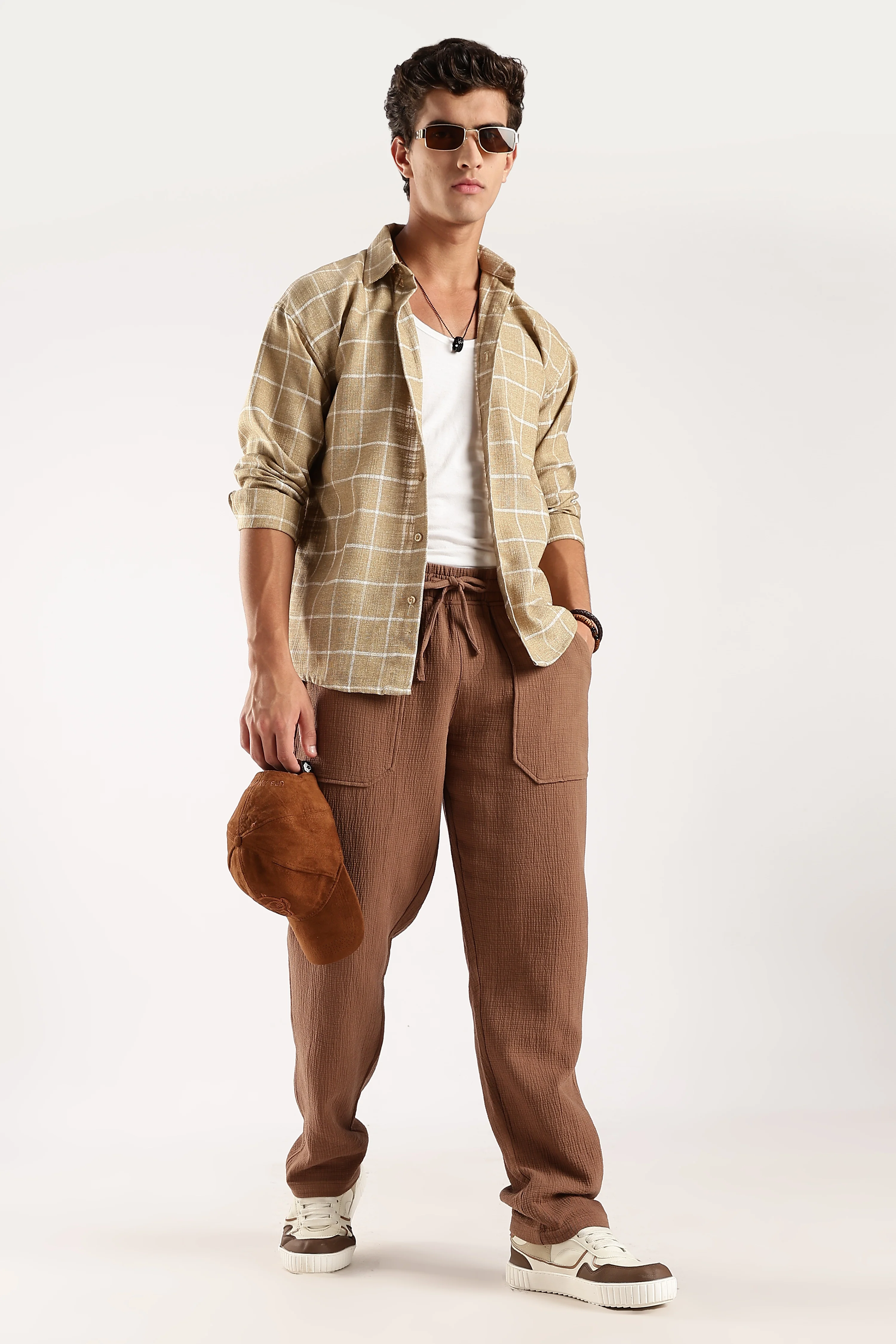 Men Brown Drawcord Trousers - Image 3