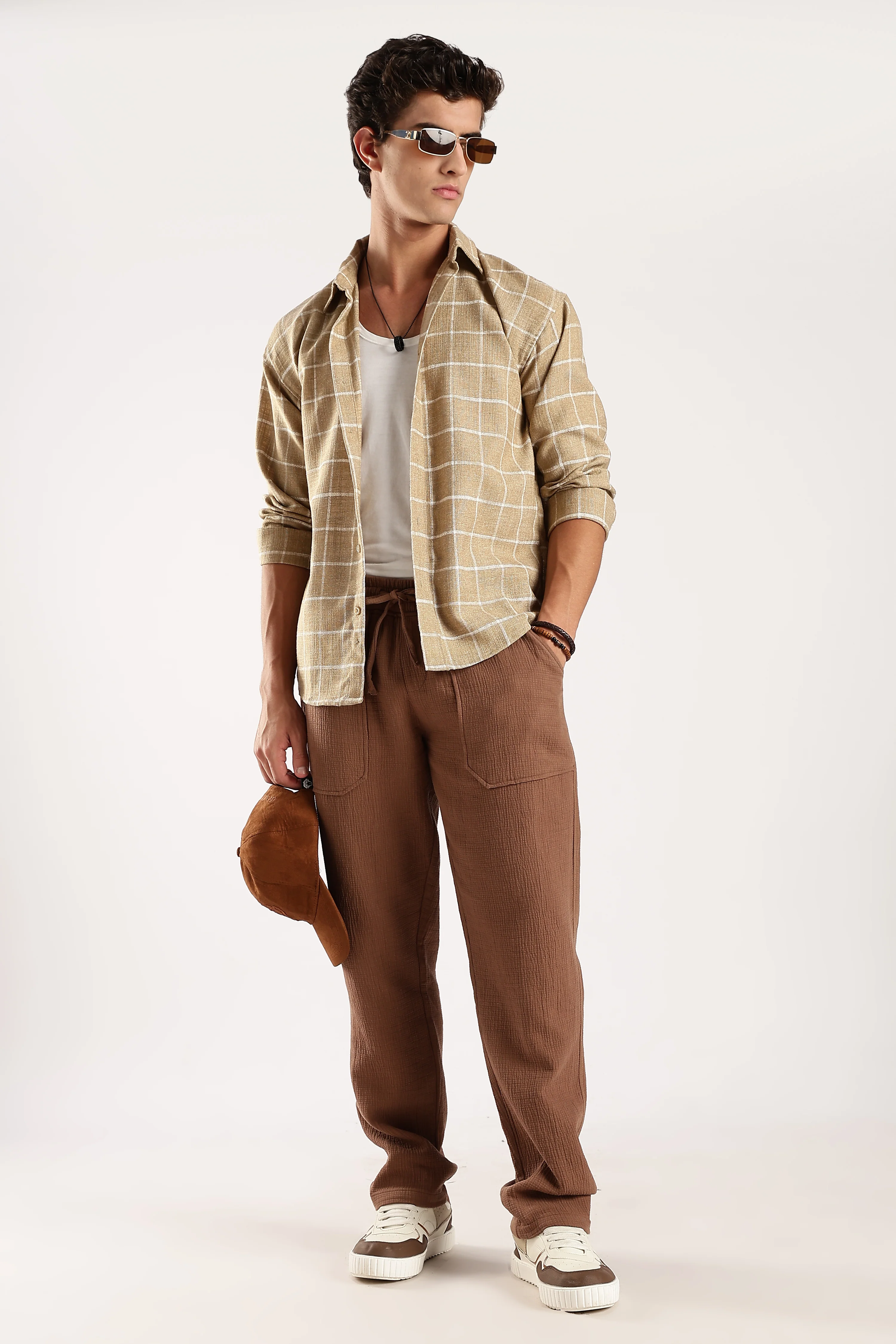 Men Brown Drawcord Trousers - Image 4