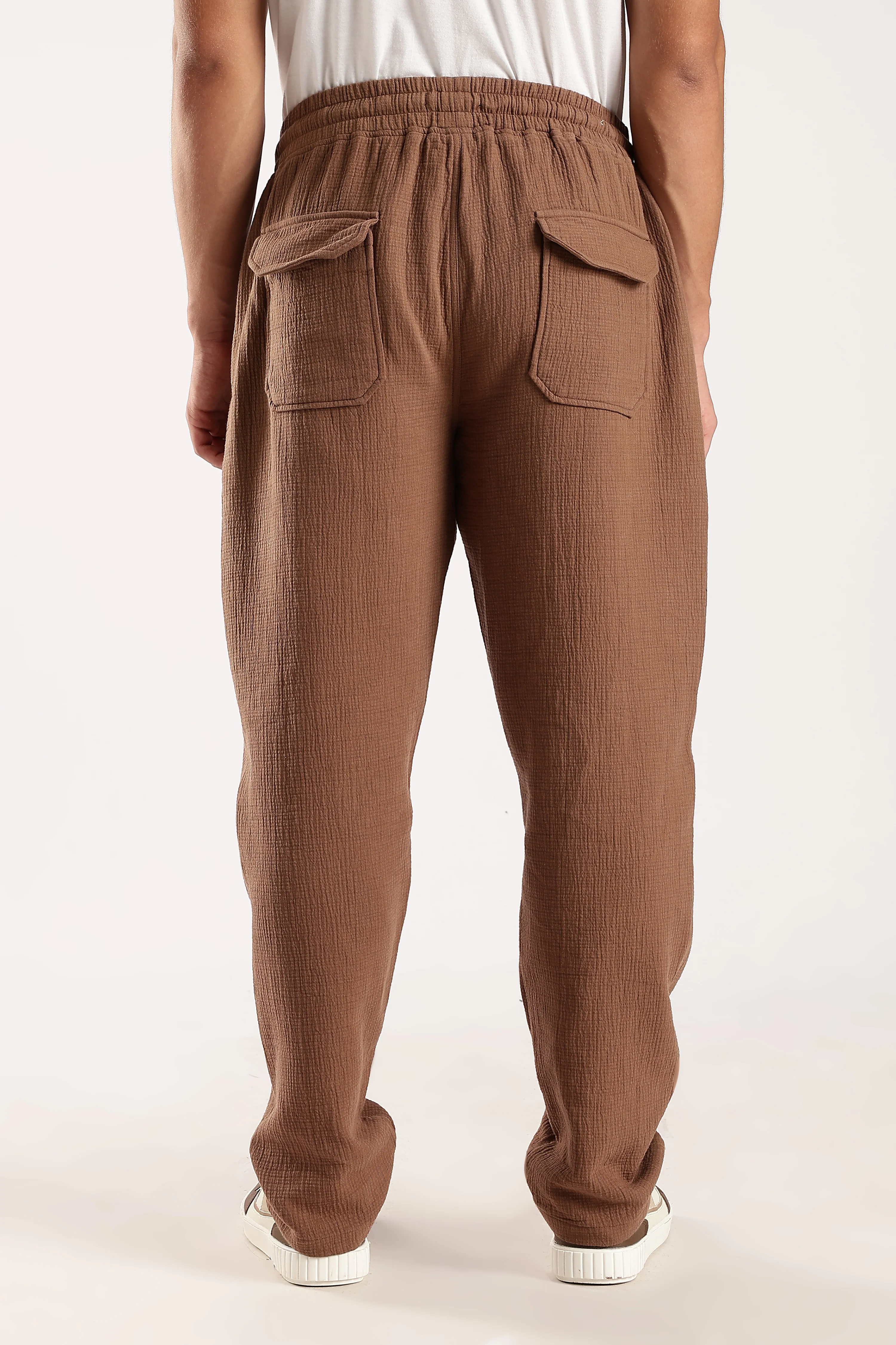 Men Brown Drawcord Trousers - Image 5