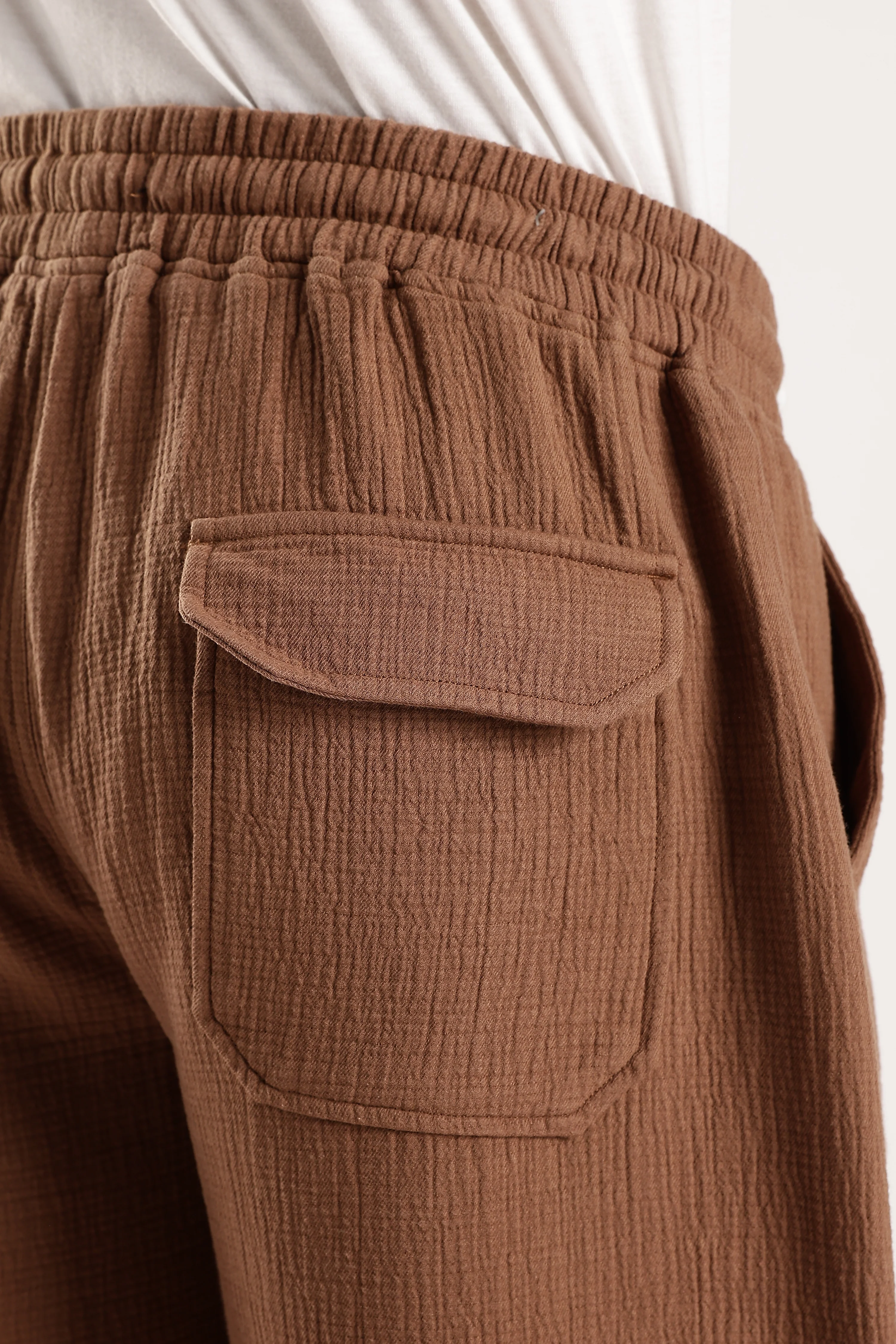Men Brown Drawcord Trousers - Image 6