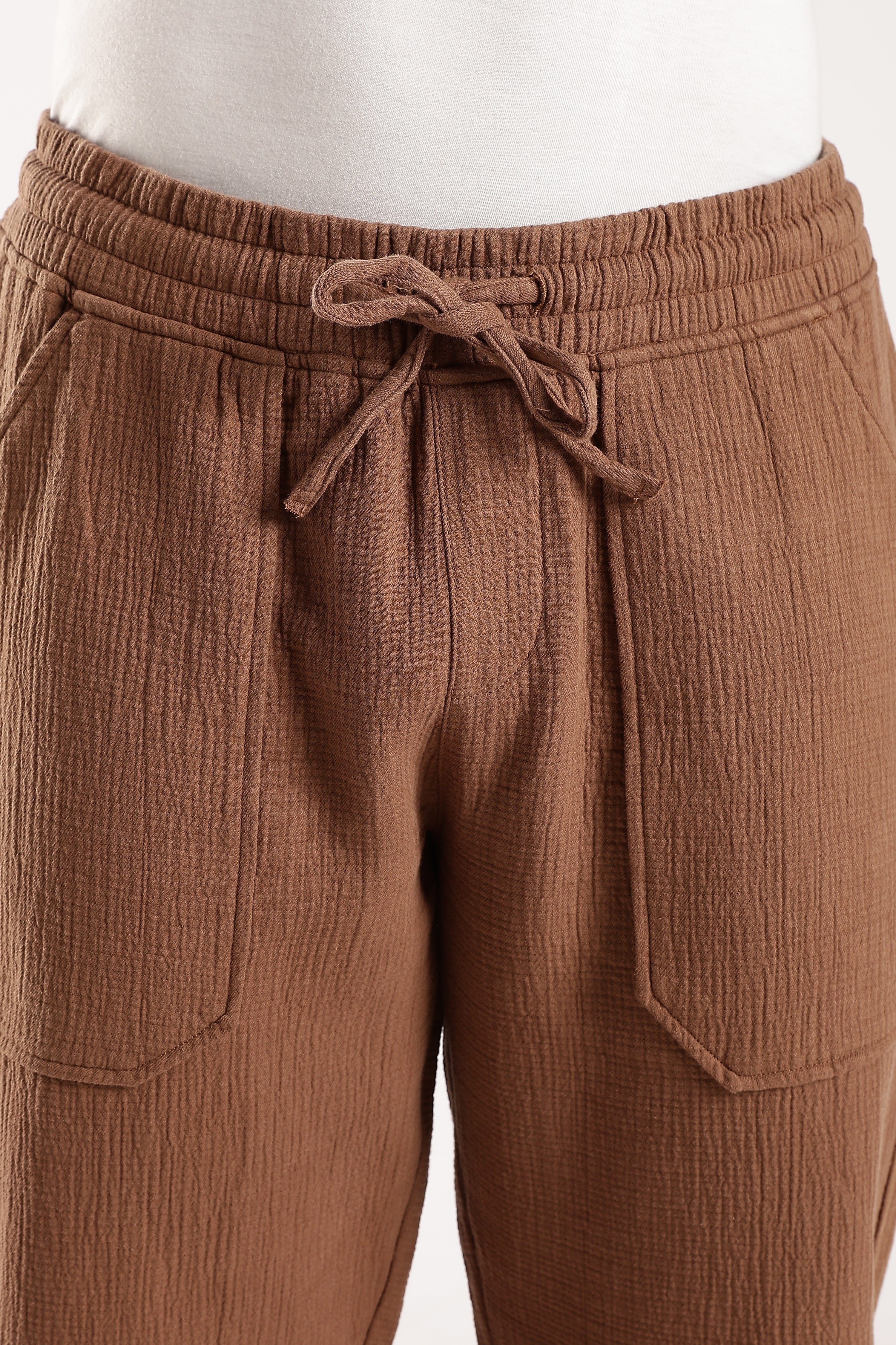 Men Brown Drawcord Trousers - Image 7