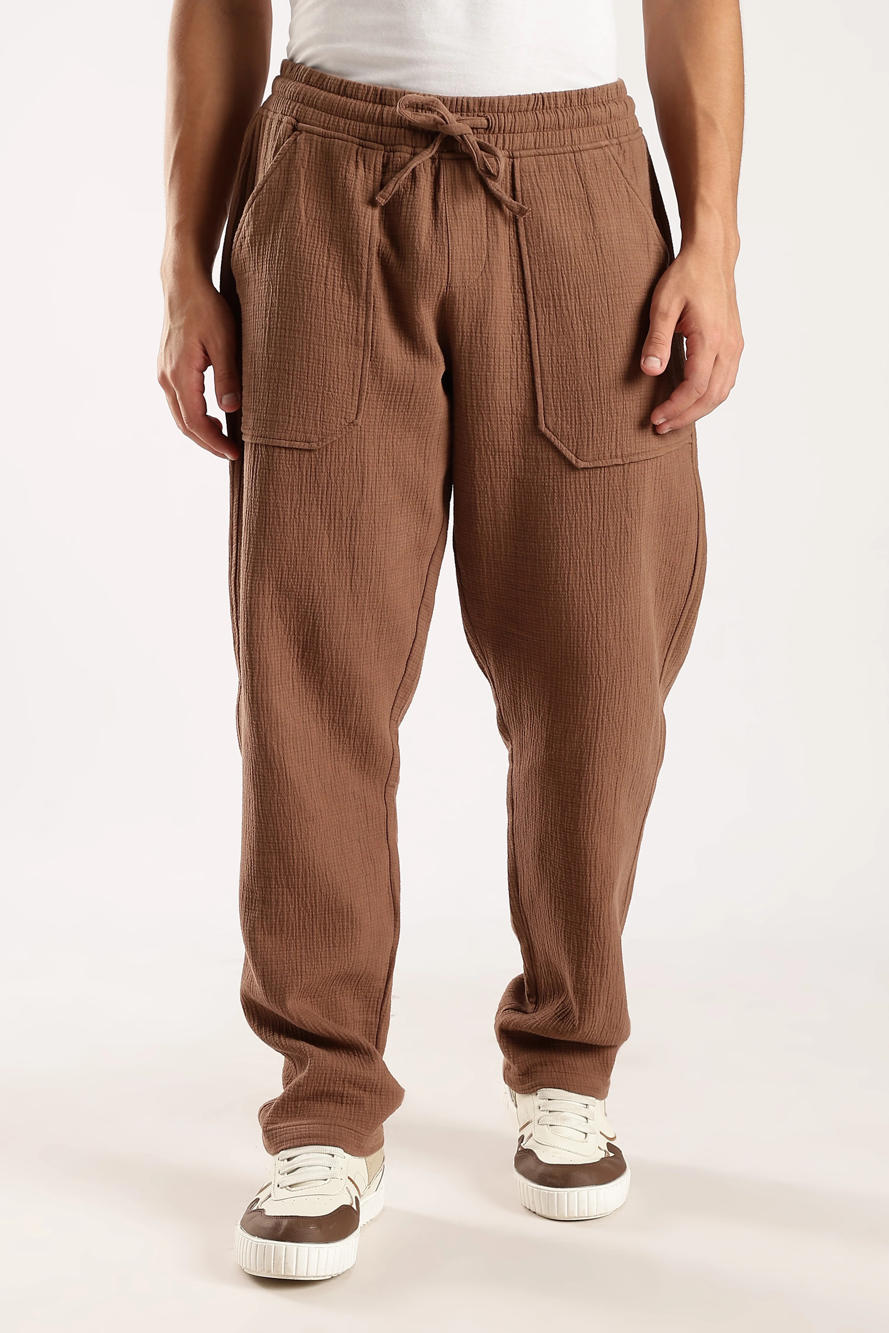 Men Brown Drawcord Trousers - Image 9