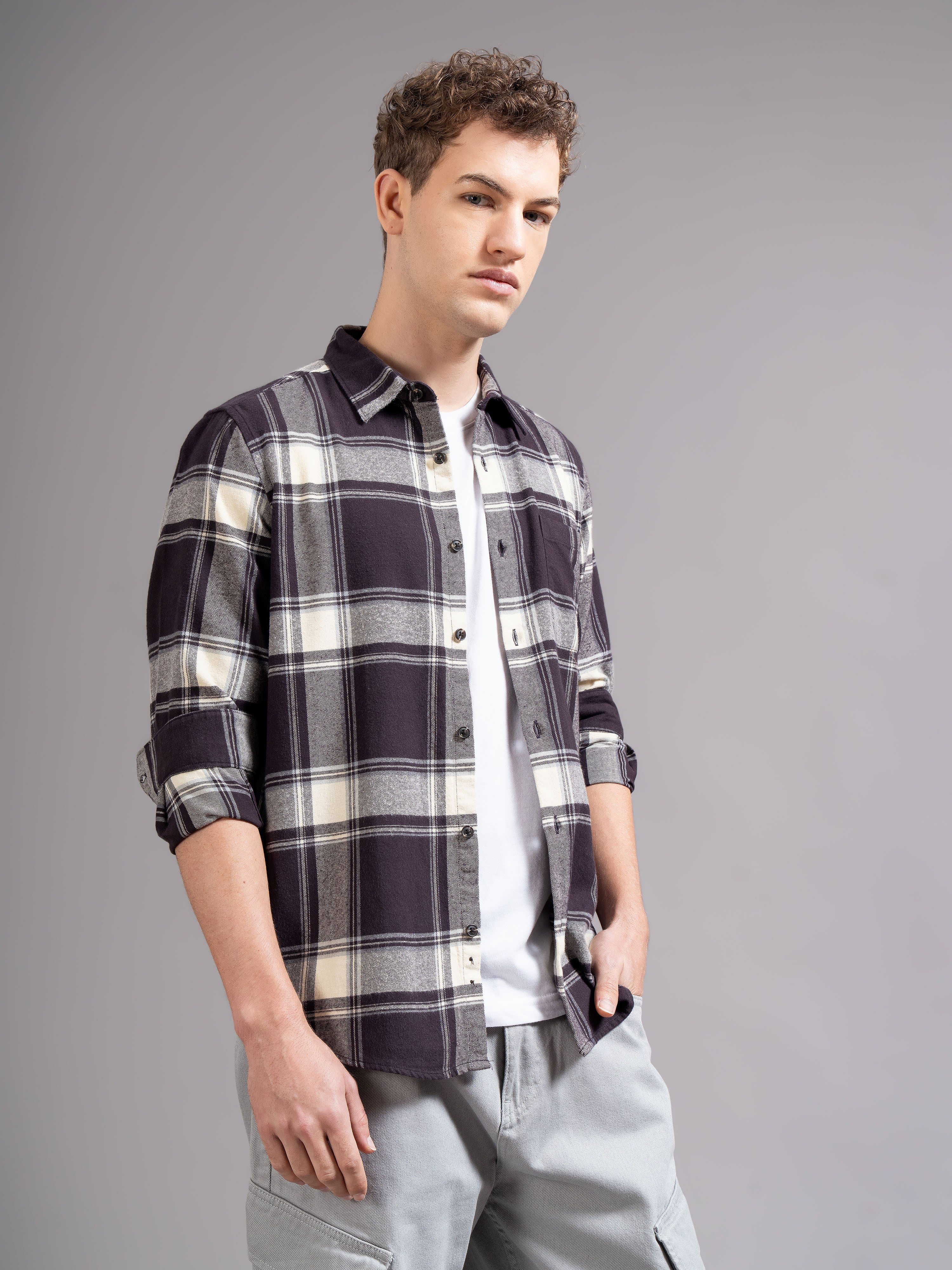 Men Brown Flannel Checked Shirt - Image 2
