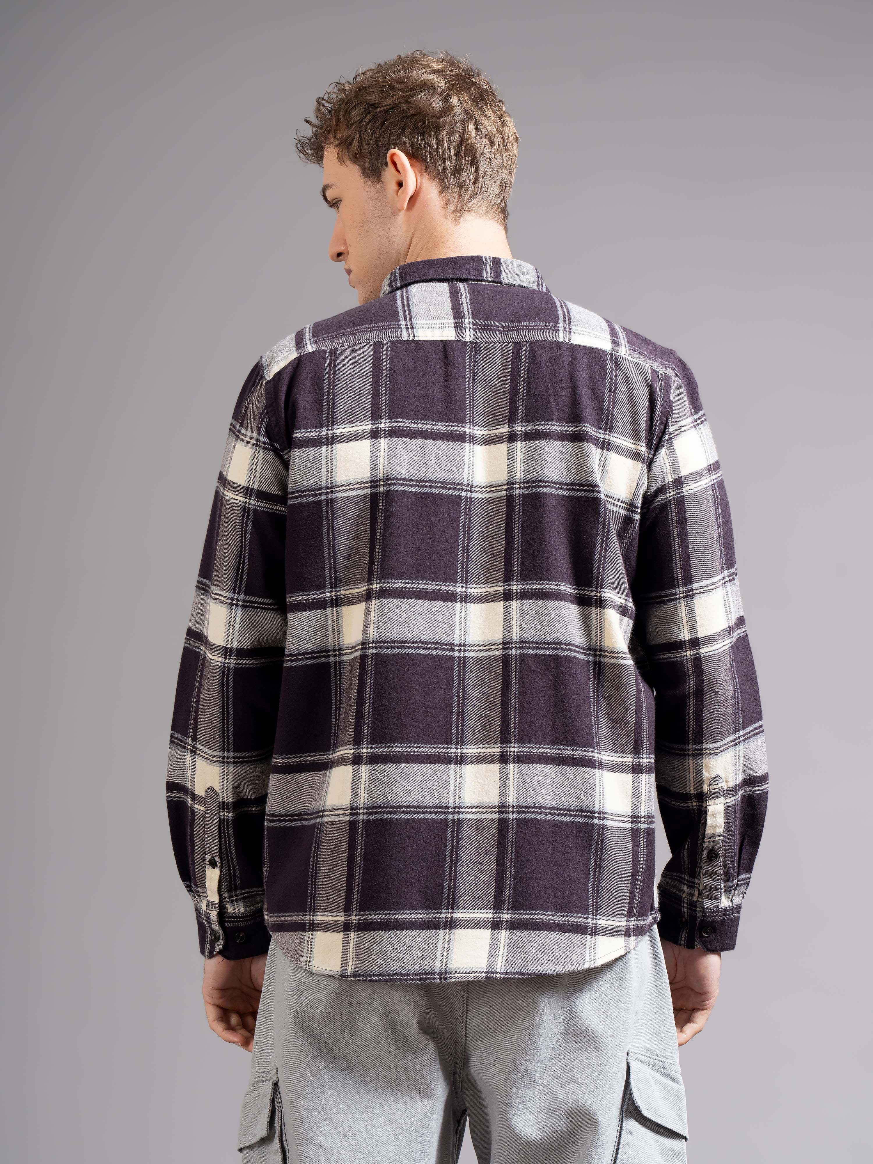Men Brown Flannel Checked Shirt - Image 3
