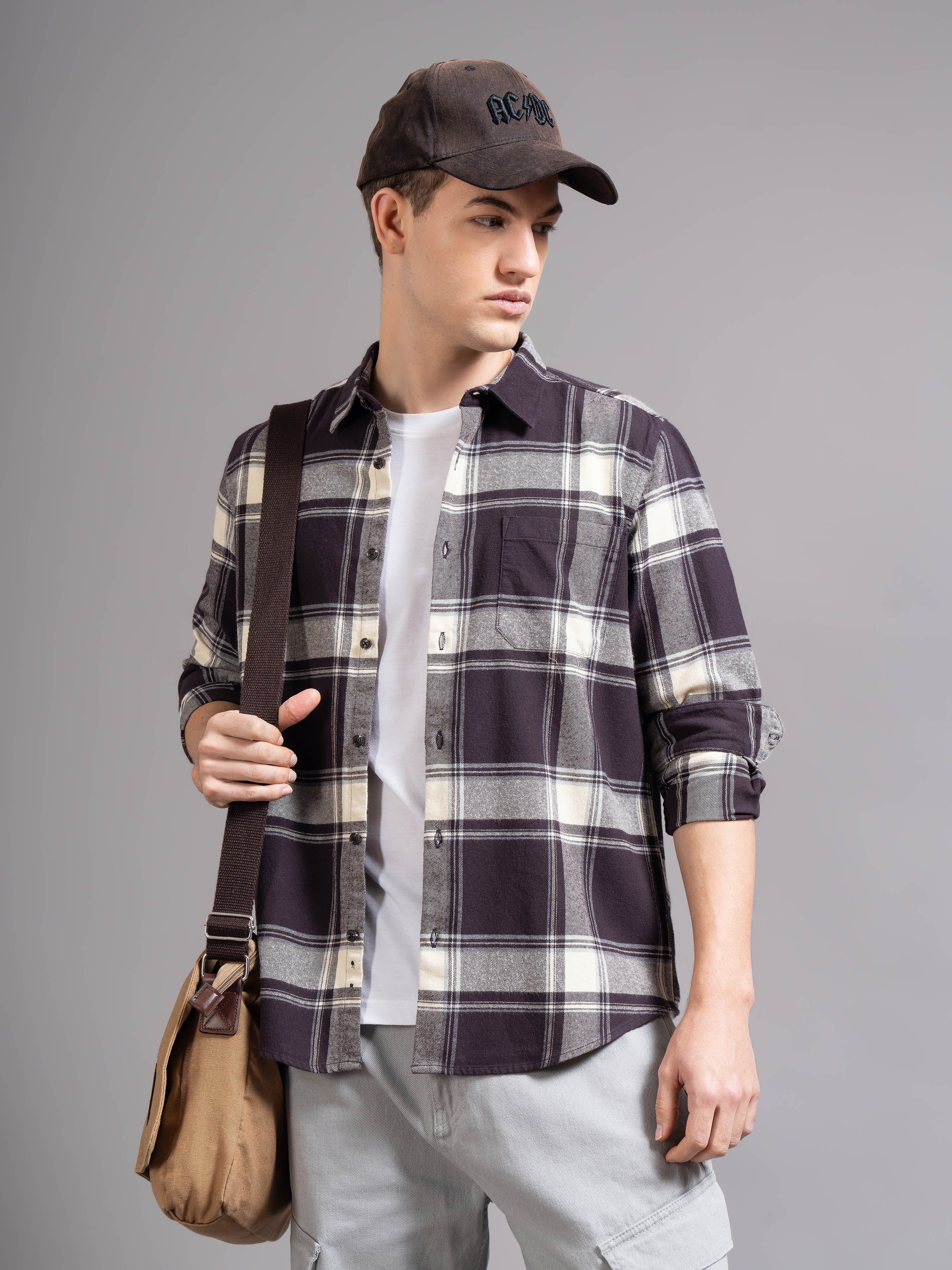 Men Brown Flannel Checked Shirt - Image 5