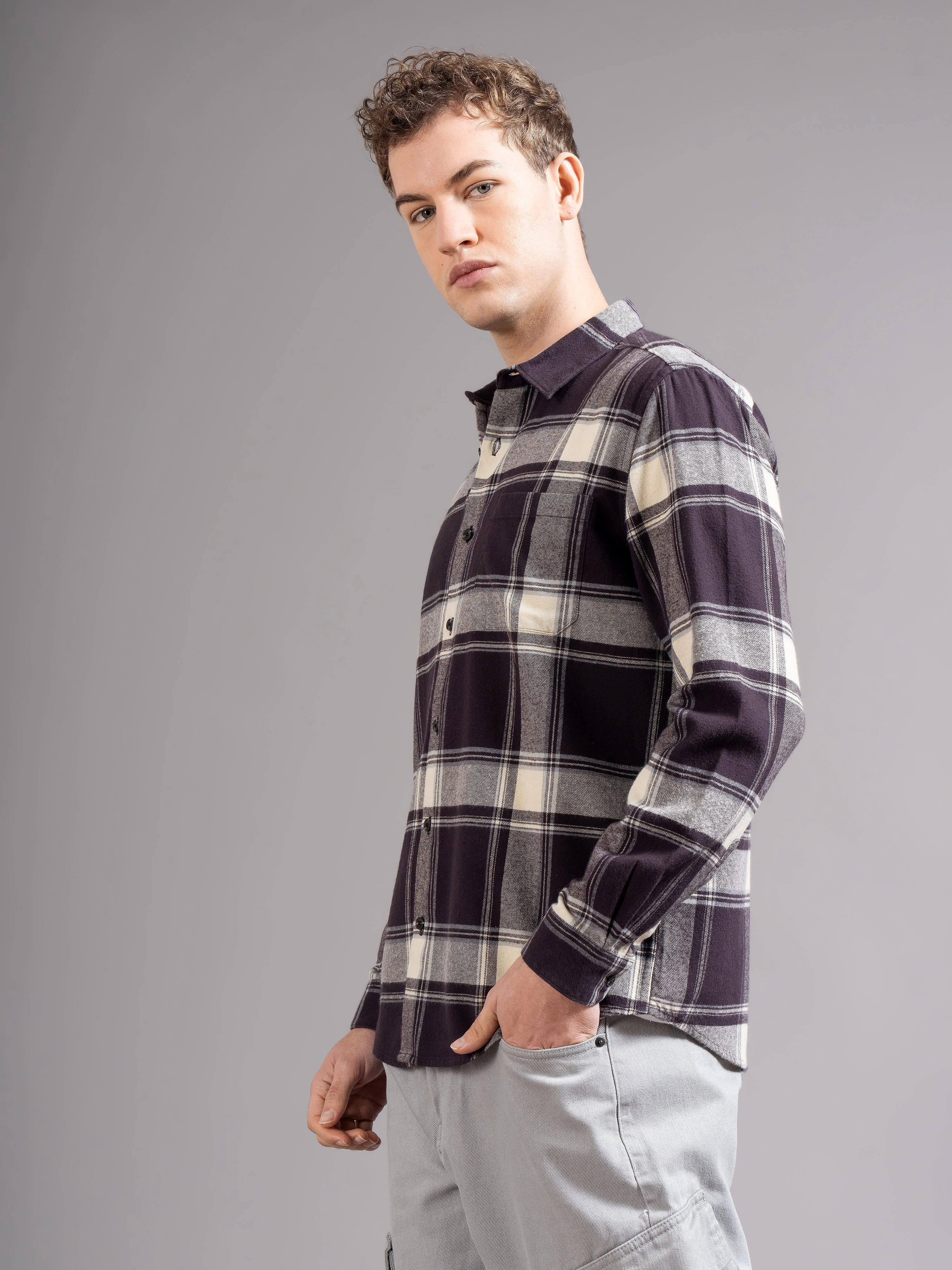 Men Brown Flannel Checked Shirt - Image 6