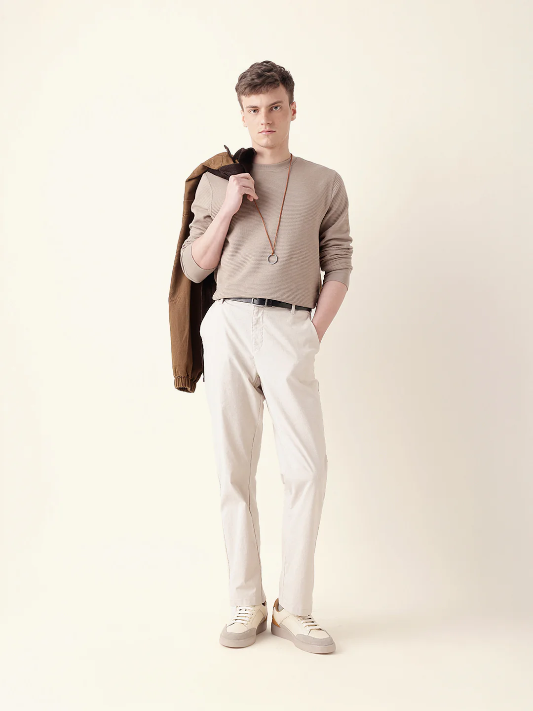 Men Brown Full Sleeve Regular T-Shirt - Image 2