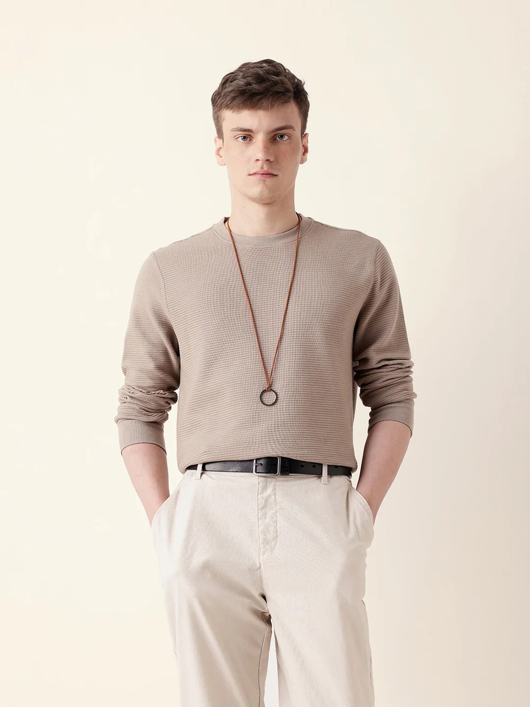 Men Brown Full Sleeve Regular T-Shirt - Image 3